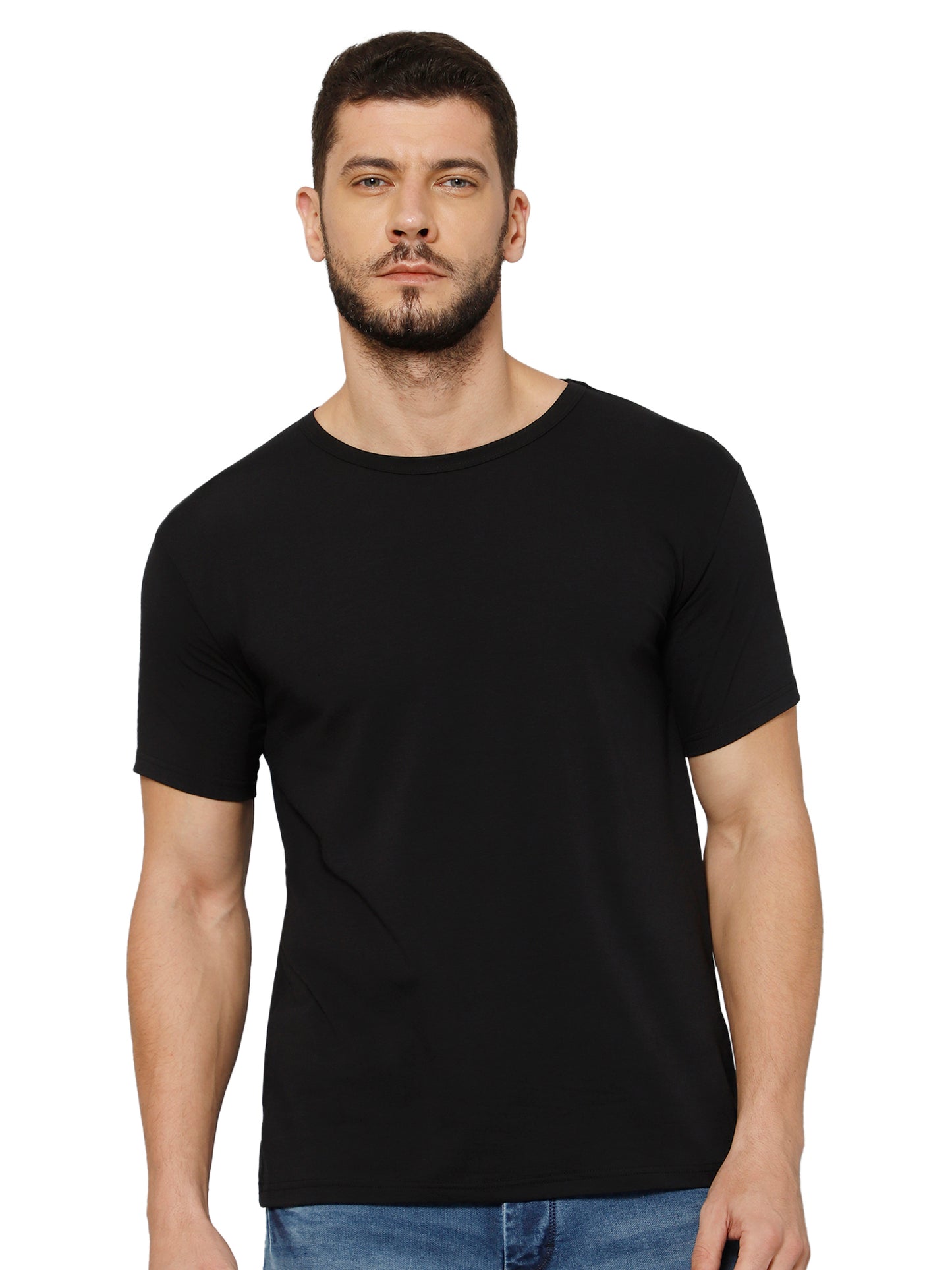 T-Shirt for Men (Black Color) - 100% Cotton Casual T-Shirt | Half Sleeve, Round Neck 4 Way Stretch Fabric | Slim Fit T-Shirt