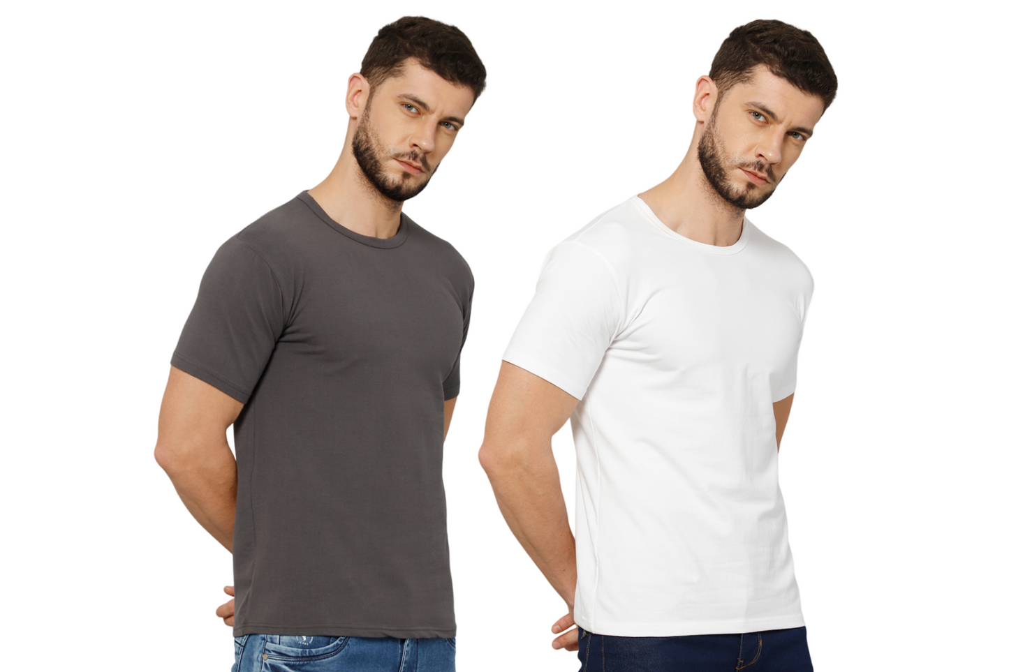 T-Shirt for Men (Grey + White) - 100% Cotton Casual T-Shirt | Half Sleeve, Round Neck 4 Way Stretch Fabric | Slim Fit T-Shirt (Pack of 2)