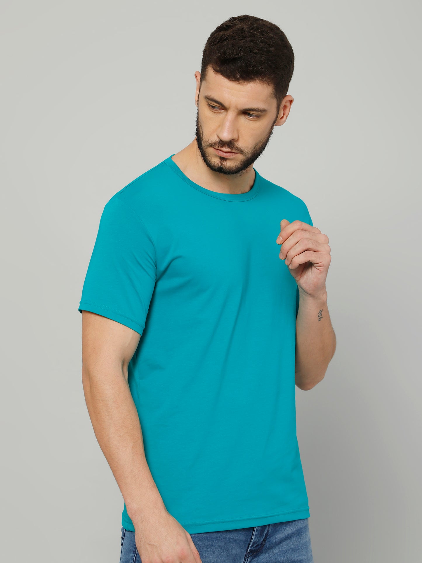 T-Shirt for Men (Ocean Blue Color) - 100% Cotton Casual T-Shirt | Half Sleeve, Round Neck 4 Way Stretch Fabric | Slim Fit T-Shirt (Copy)