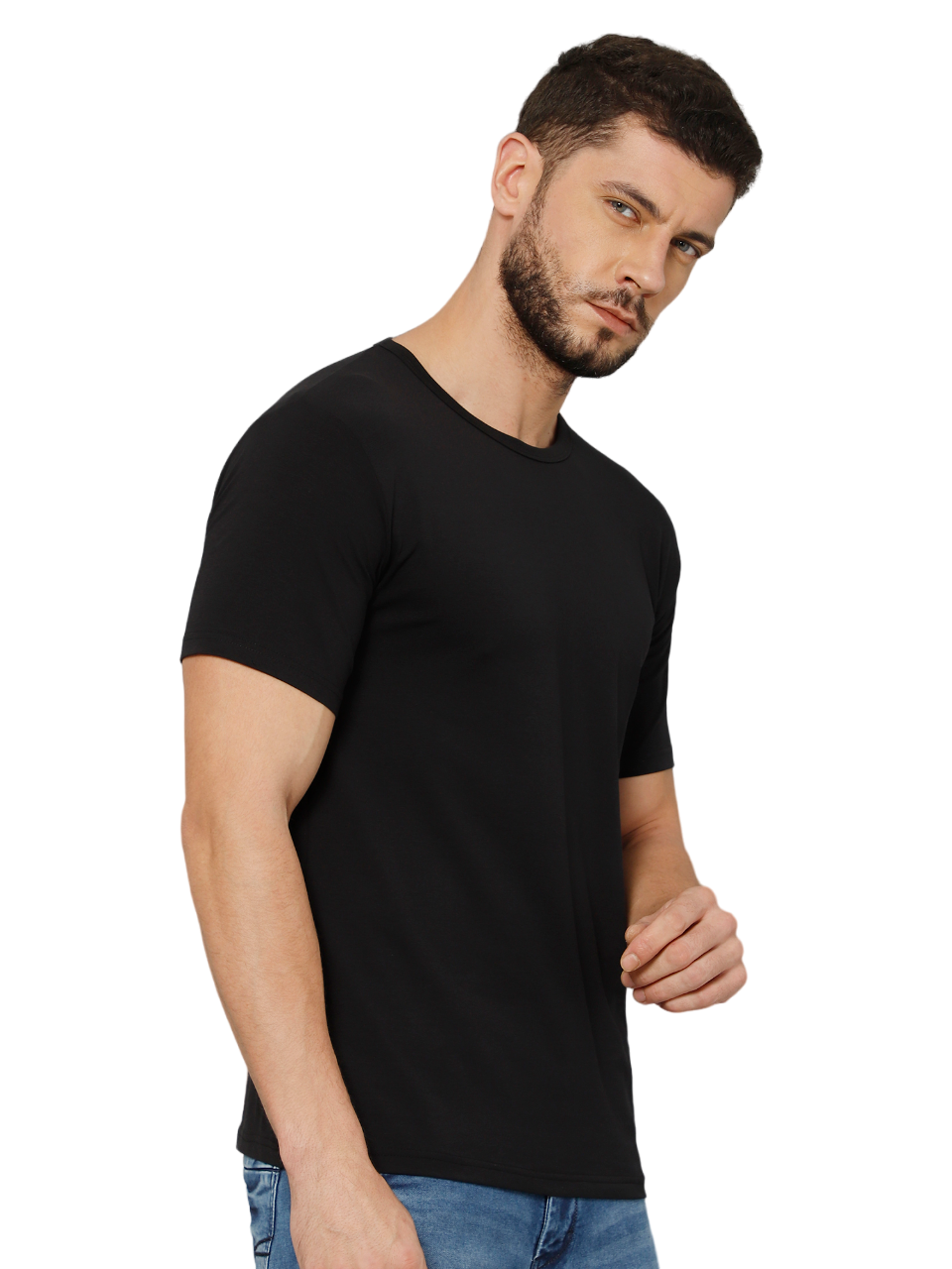 T-Shirt for Men (Black Color) - 100% Cotton Casual T-Shirt | Half Sleeve, Round Neck 4 Way Stretch Fabric | Slim Fit T-Shirt