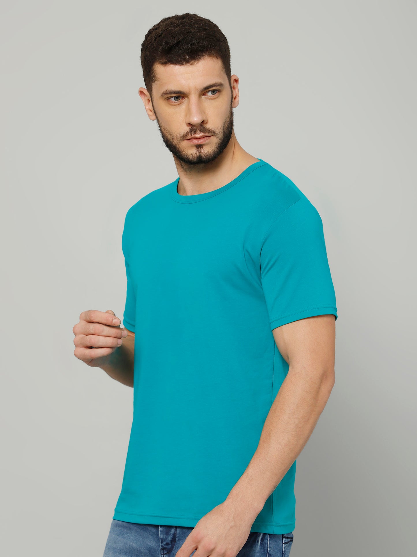 T-Shirt for Men (Ocean Blue Color) - 100% Cotton Casual T-Shirt | Half Sleeve, Round Neck 4 Way Stretch Fabric | Slim Fit T-Shirt (Copy)