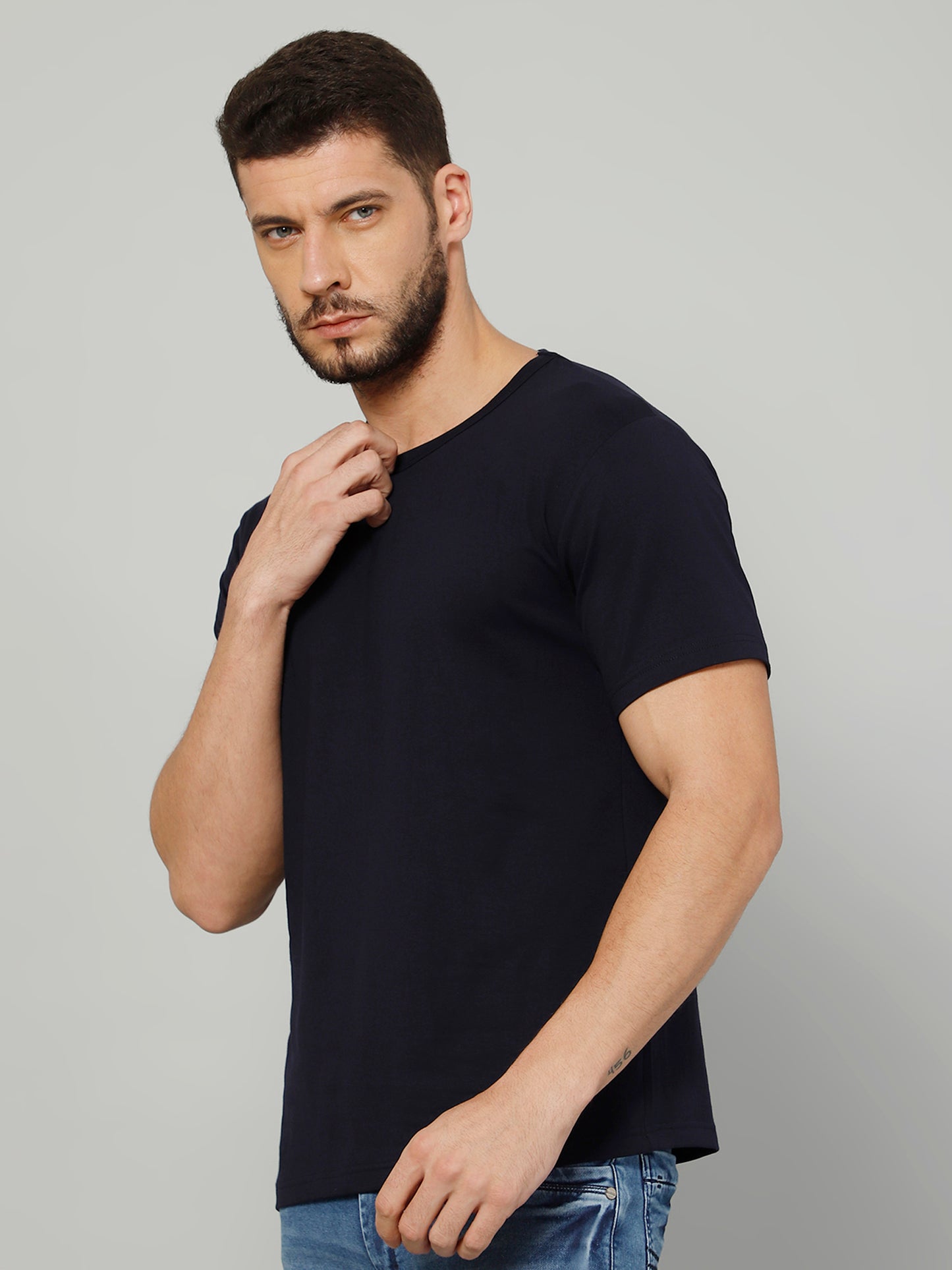 T-Shirt for Men (Navy Blue) - 100% Cotton Casual T-Shirt | Half Sleeve, Round Neck 4 Way Stretch Fabric | Slim Fit T-Shirt