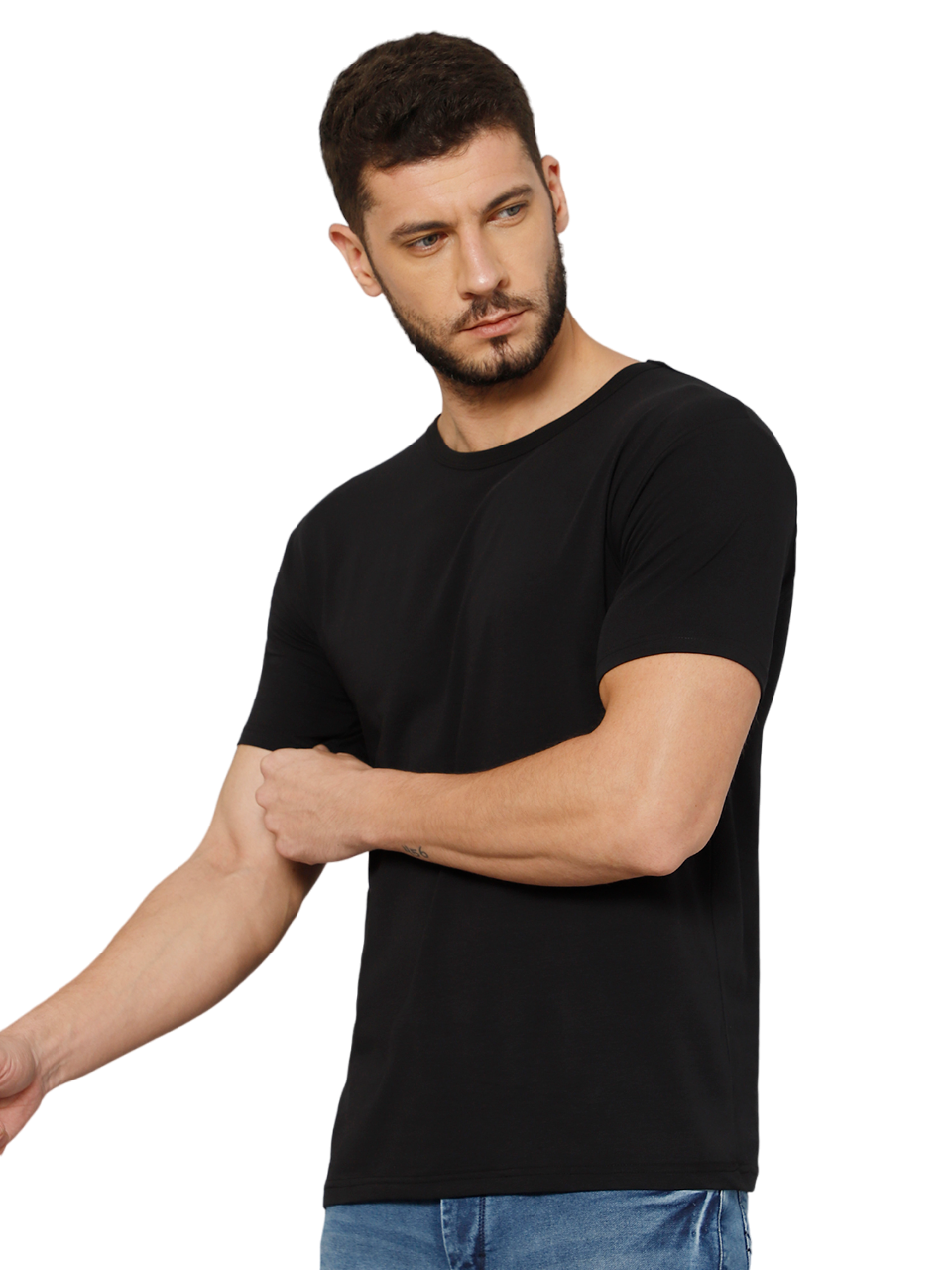 T-Shirt for Men (Black Color) - 100% Cotton Casual T-Shirt | Half Sleeve, Round Neck 4 Way Stretch Fabric | Slim Fit T-Shirt