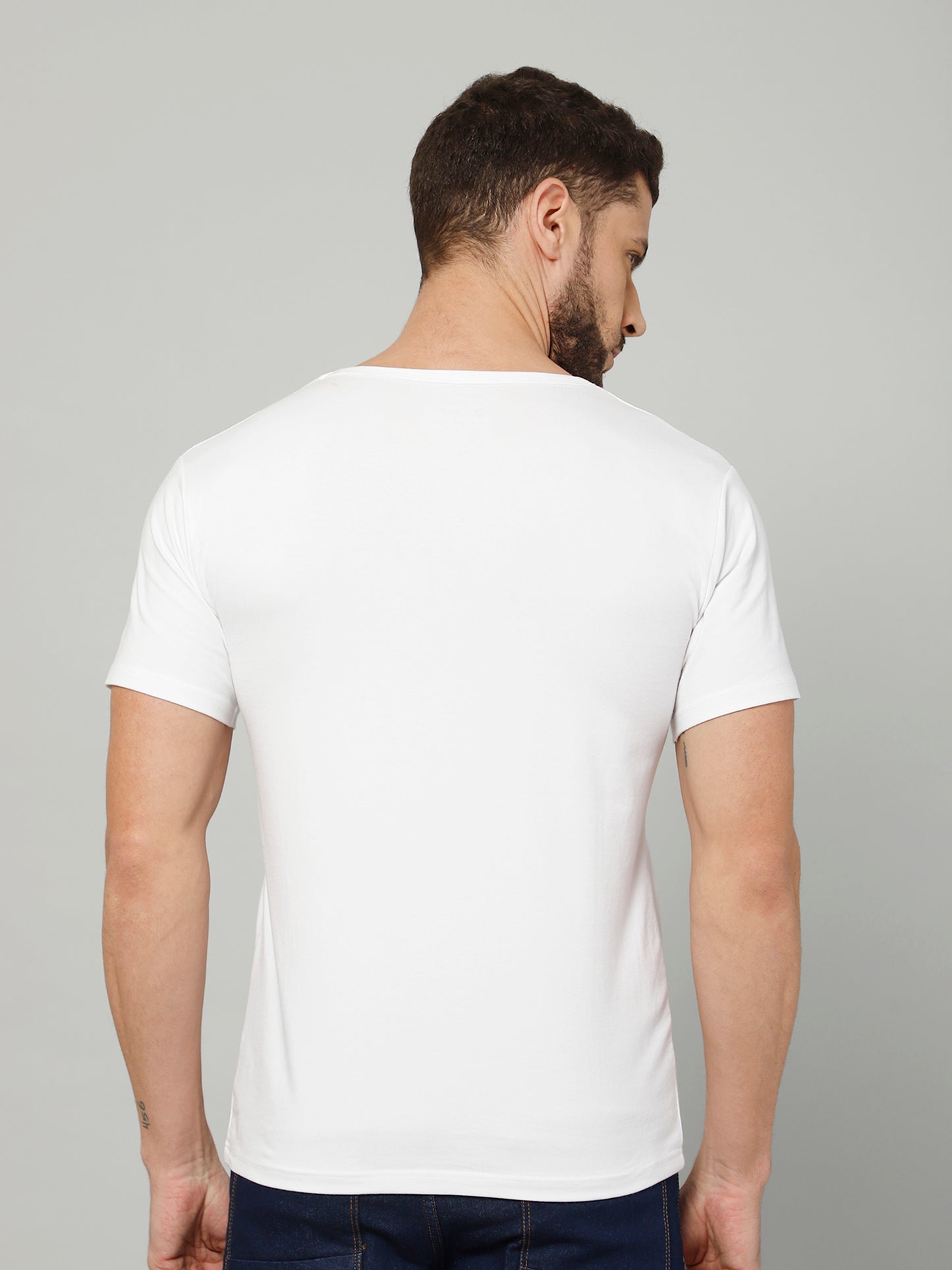 White T-Shirt for Men - 100% Cotton Casual T-Shirt | Half Sleeve, Round Neck 4 Way Stretch Fabric | Slim Fit T-Shirt