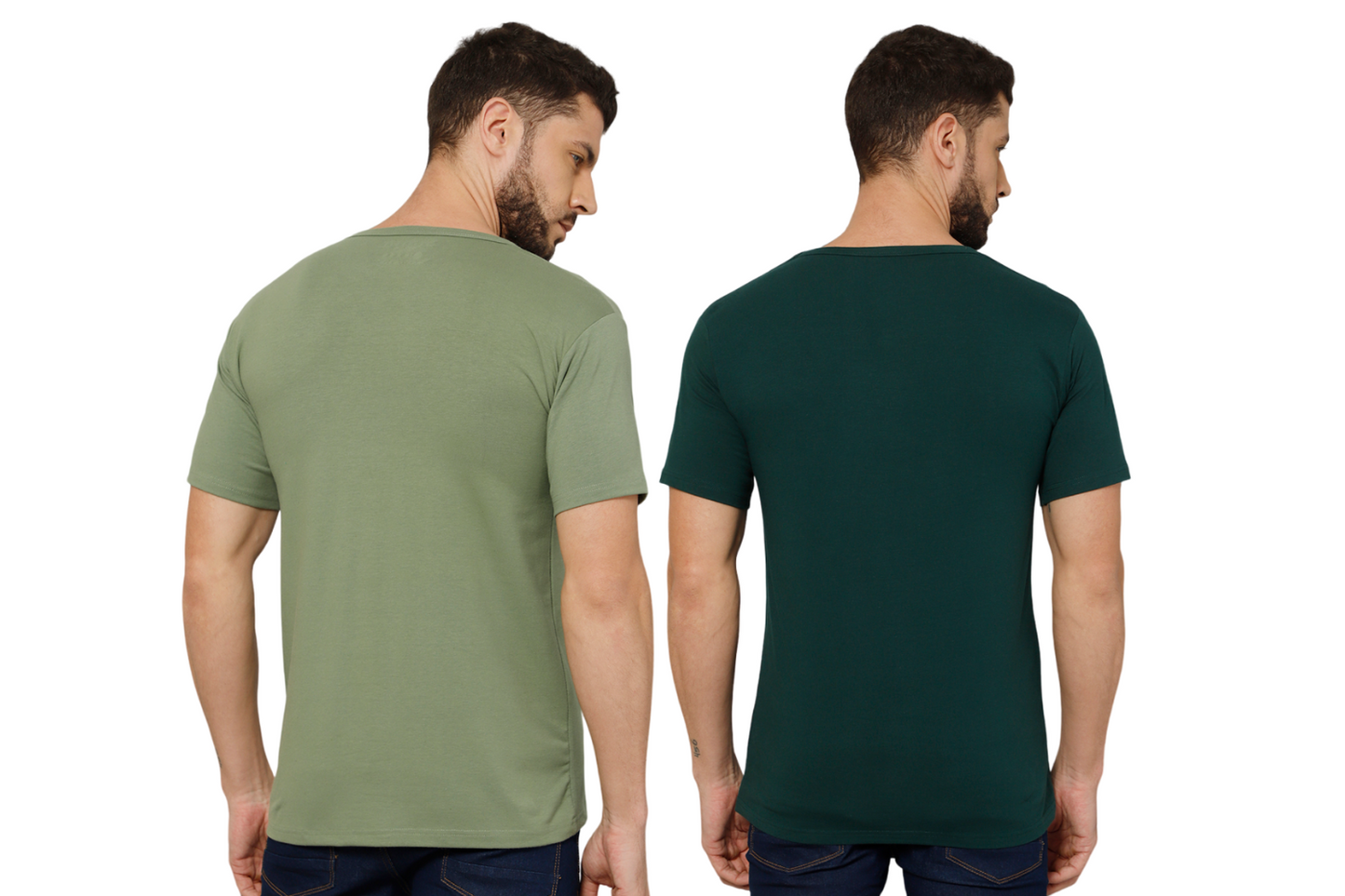 T-Shirt for Men (Olive + Jungle Green) - 100% Cotton Casual | Half Sleeve, Round Neck 4 Way Stretch Fabric | Slim Fit T-Shirt (Pack of 2)