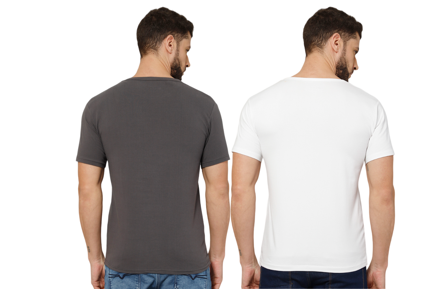 T-Shirt for Men (Grey + White) - 100% Cotton Casual T-Shirt | Half Sleeve, Round Neck 4 Way Stretch Fabric | Slim Fit T-Shirt (Pack of 2)