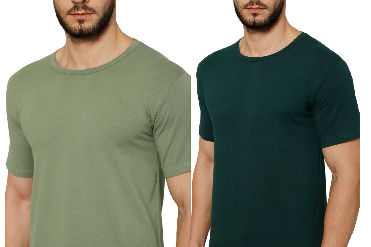 T-Shirt for Men (Olive + Jungle Green) - 100% Cotton Casual | Half Sleeve, Round Neck 4 Way Stretch Fabric | Slim Fit T-Shirt (Pack of 2)