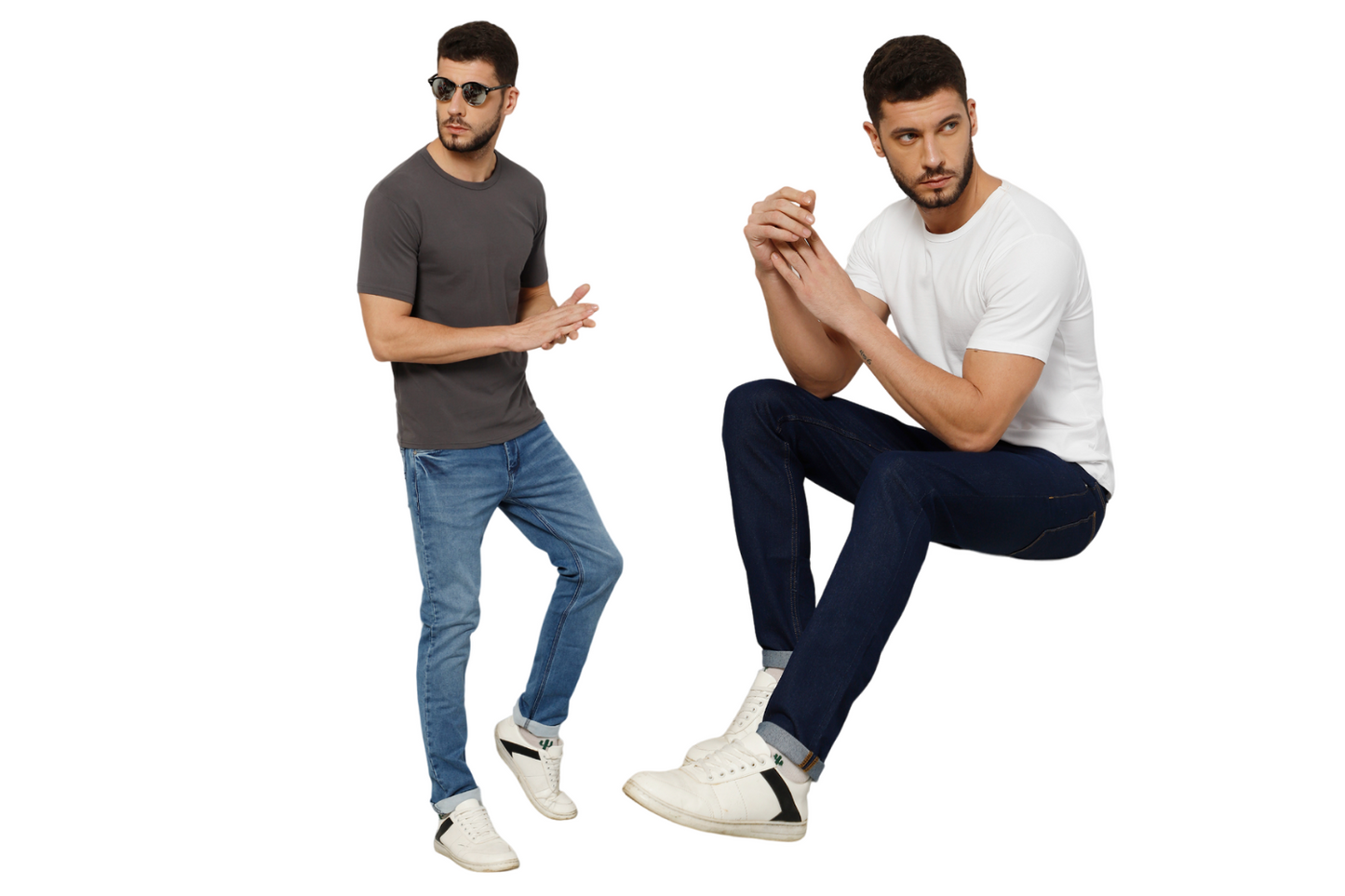 T-Shirt for Men (Grey + White) - 100% Cotton Casual T-Shirt | Half Sleeve, Round Neck 4 Way Stretch Fabric | Slim Fit T-Shirt (Pack of 2)