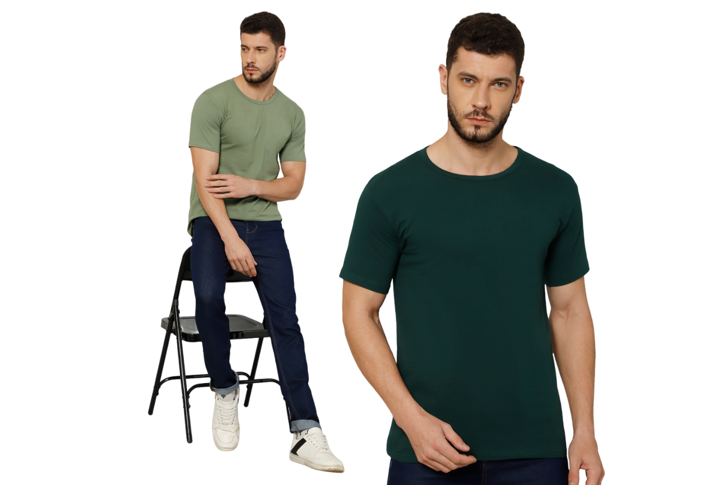 T-Shirt for Men (Olive + Jungle Green) - 100% Cotton Casual | Half Sleeve, Round Neck 4 Way Stretch Fabric | Slim Fit T-Shirt (Pack of 2)