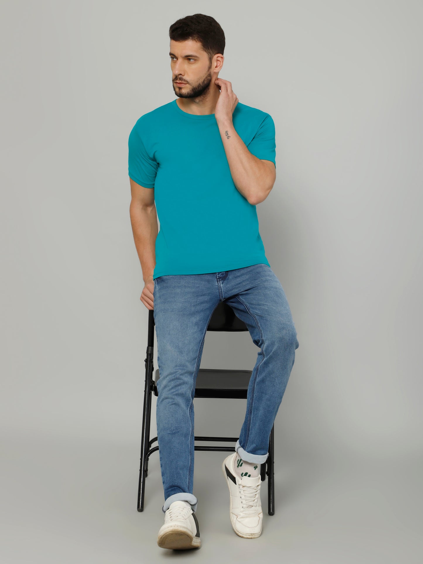 T-Shirt for Men (Ocean Blue Color) - 100% Cotton Casual T-Shirt | Half Sleeve, Round Neck 4 Way Stretch Fabric | Slim Fit T-Shirt (Copy)