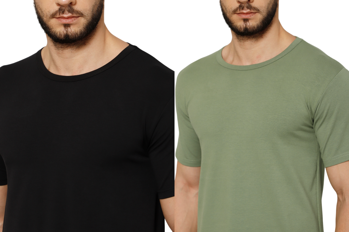 T-Shirt for Men (Olive Green + Black) - 100% Cotton Casual T-Shirt | Half Sleeve, Round Neck 4 Way Stretch Fabric | Slim Fit T-Shirt (Pack of 2)