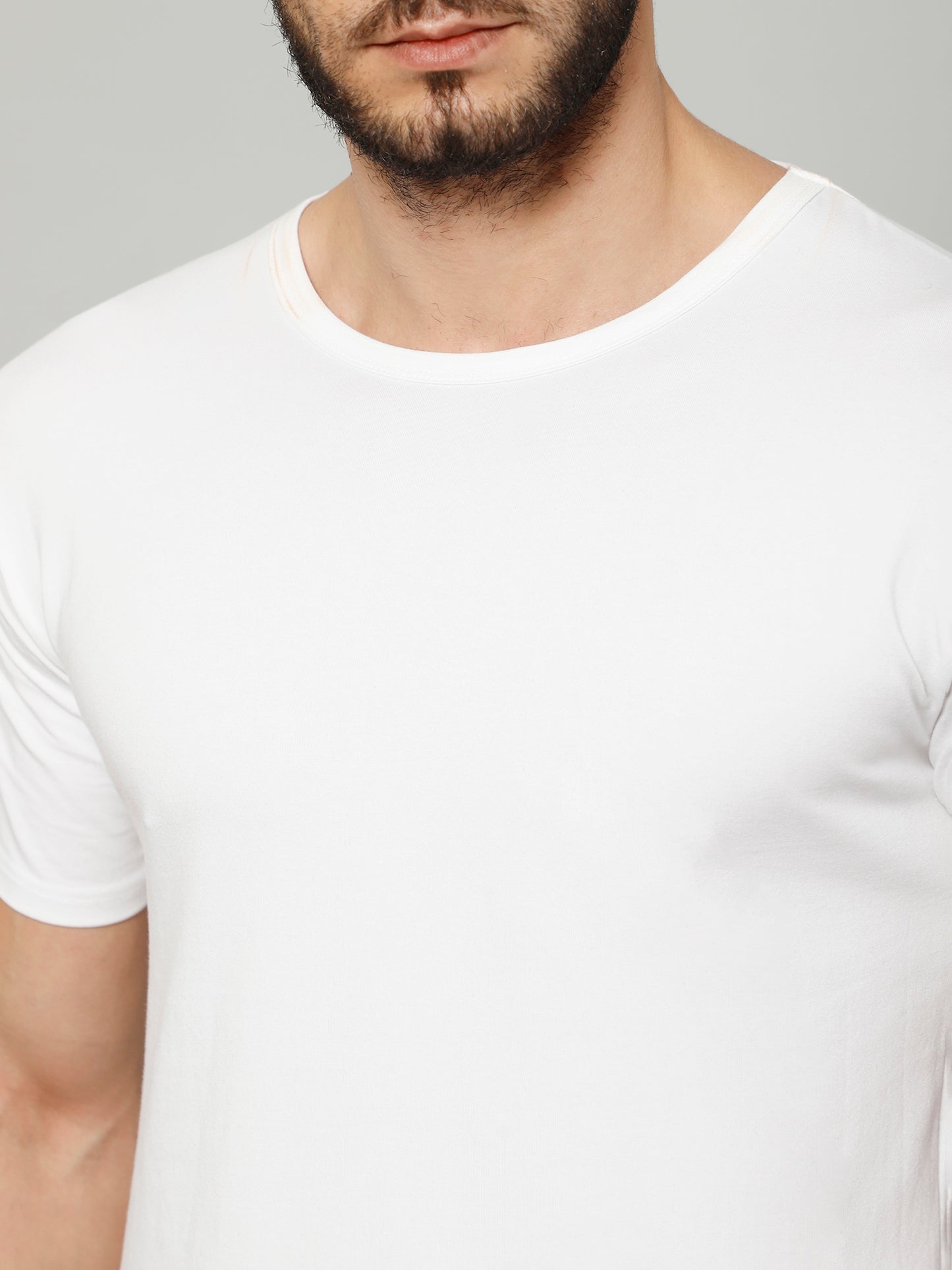 White T-Shirt for Men - 100% Cotton Casual T-Shirt | Half Sleeve, Round Neck 4 Way Stretch Fabric | Slim Fit T-Shirt