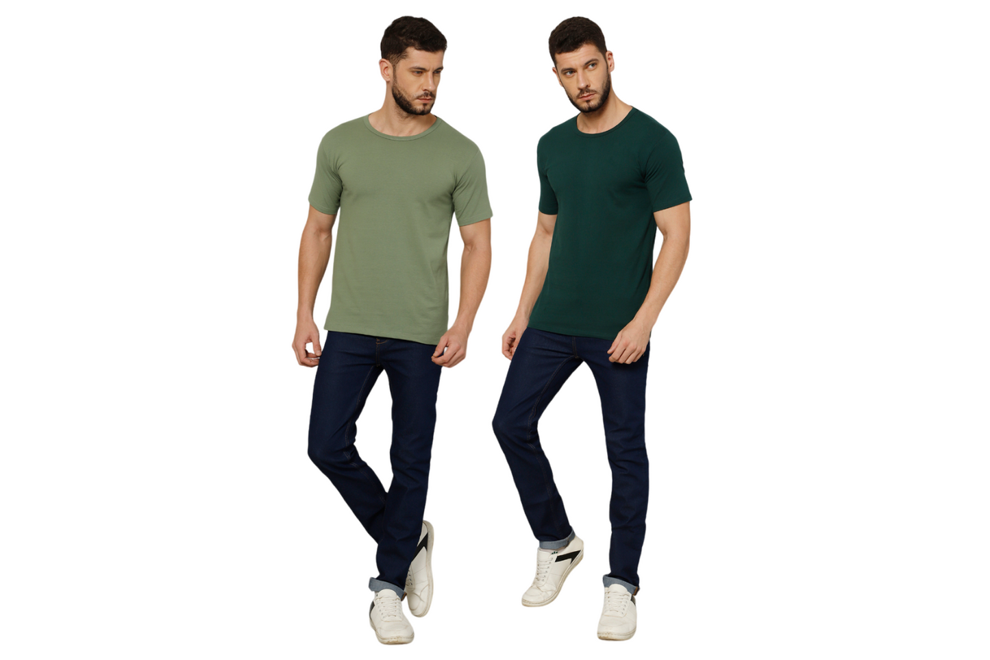 T-Shirt for Men (Olive + Jungle Green) - 100% Cotton Casual | Half Sleeve, Round Neck 4 Way Stretch Fabric | Slim Fit T-Shirt (Pack of 2)