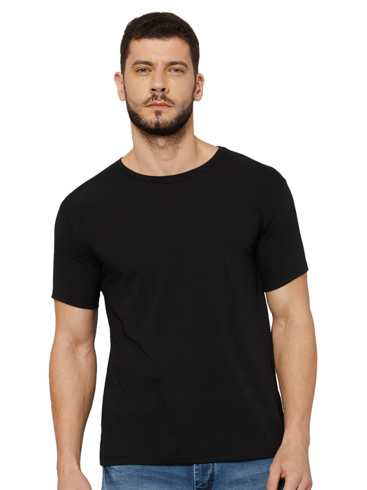 T-Shirt for Men (Black Color) - 100% Cotton Casual T-Shirt | Half Sleeve, Round Neck 4 Way Stretch Fabric | Slim Fit T-Shirt