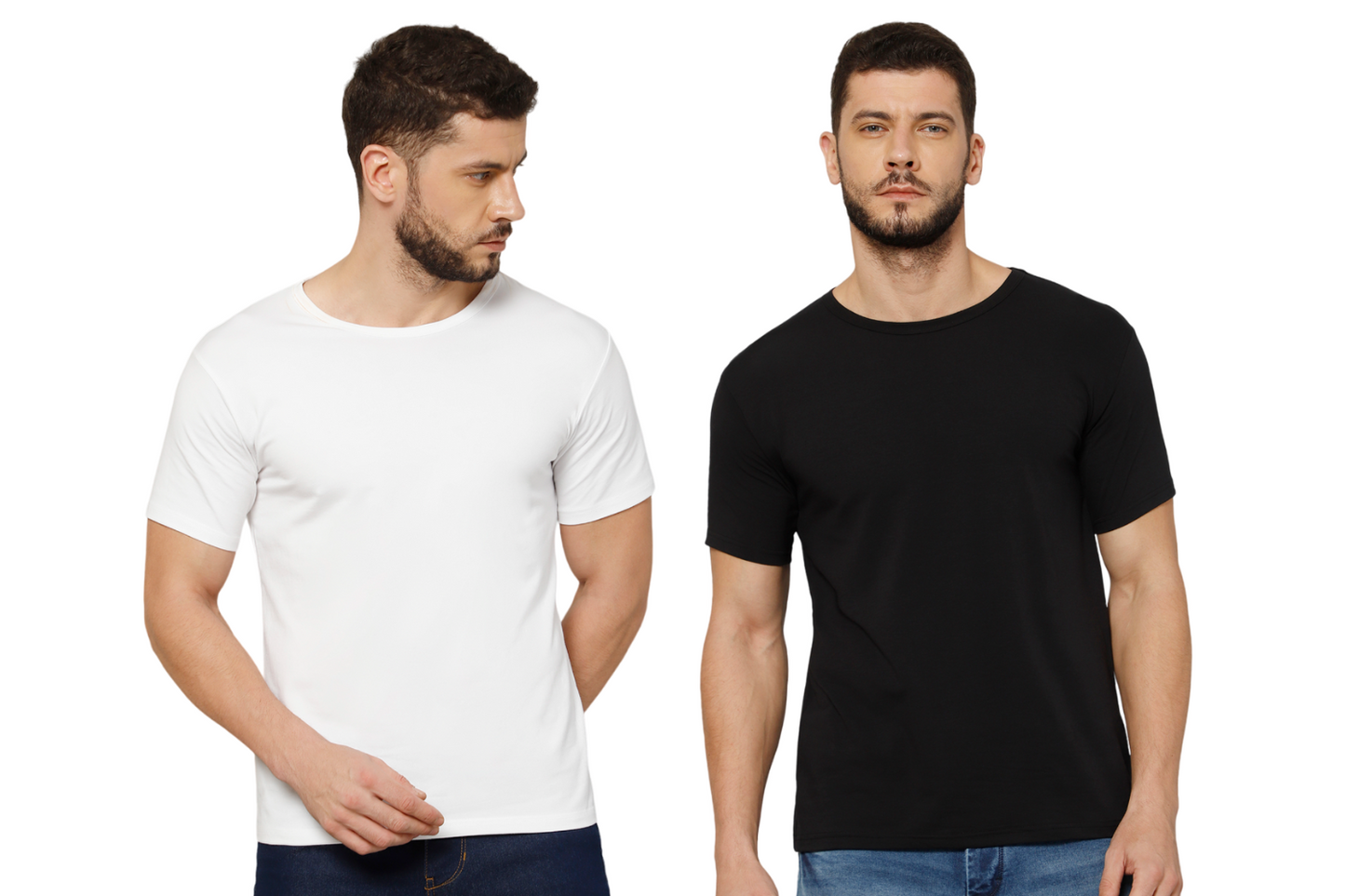 T-Shirt for Men (Black + White) - 100% Cotton Casual T-Shirt | Half Sleeve, Round Neck 4 Way Stretch Fabric | Slim Fit T-Shirt (Pack of 2)