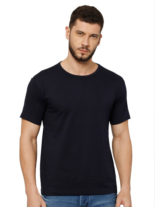 T-Shirt for Men (Navy Blue) - 100% Cotton Casual T-Shirt | Half Sleeve, Round Neck 4 Way Stretch Fabric | Slim Fit T-Shirt