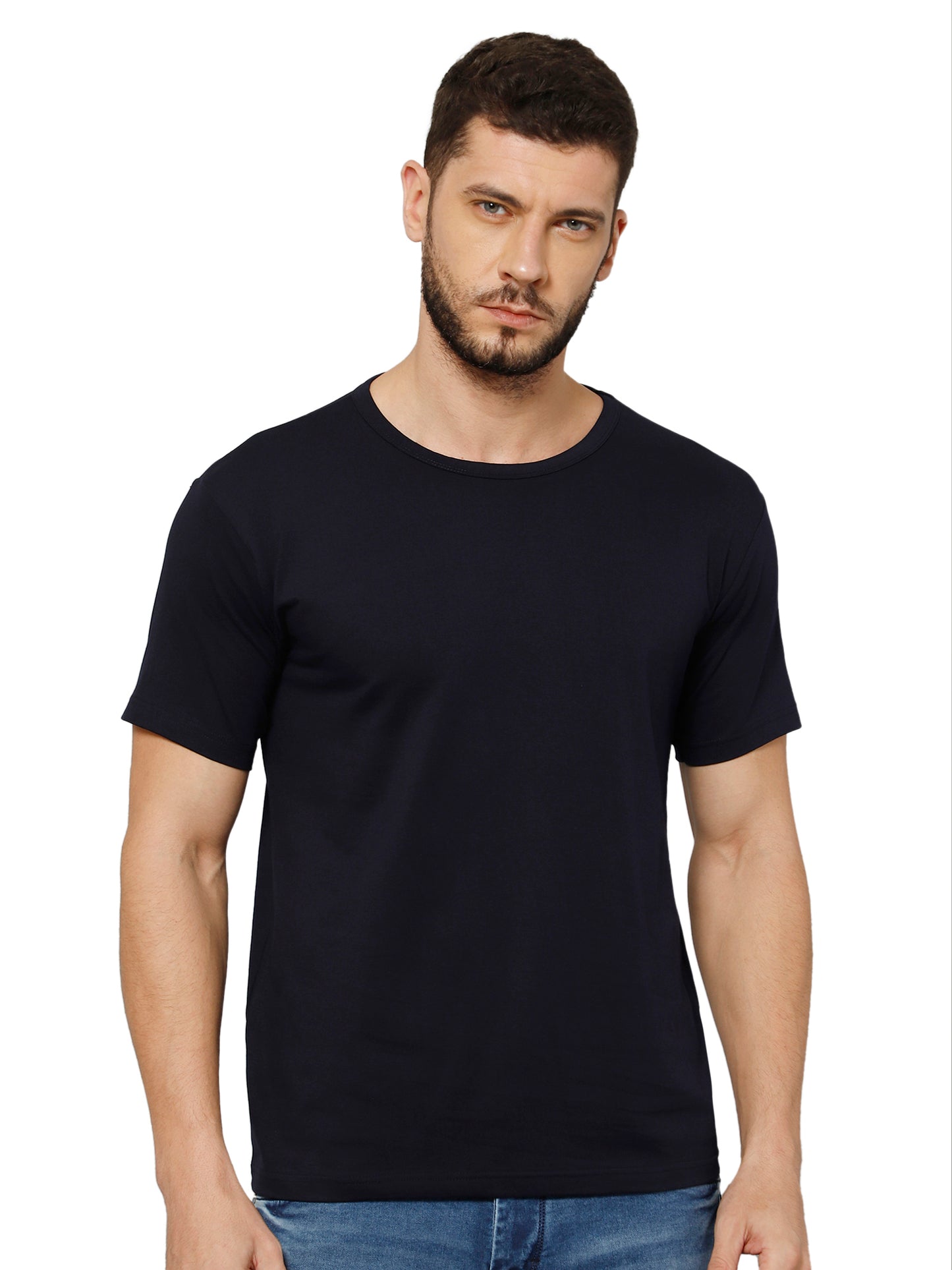 T-Shirt for Men (Navy Blue) - 100% Cotton Casual T-Shirt | Half Sleeve, Round Neck 4 Way Stretch Fabric | Slim Fit T-Shirt