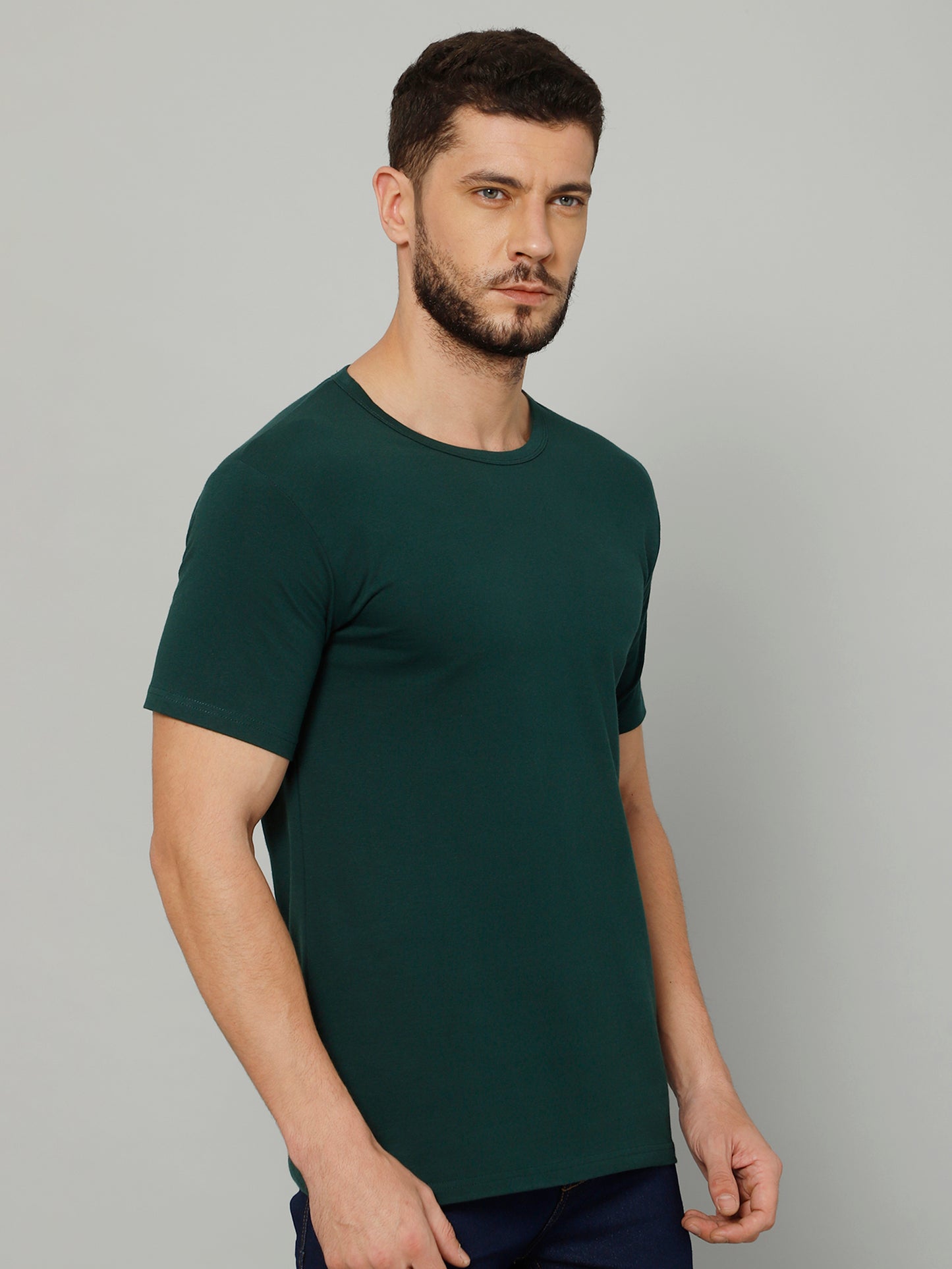 T-Shirt for Men (Jungle Green) - 100% Cotton Casual T-Shirt | Half Sleeve, Round Neck 4 Way Stretch Fabric | Slim Fit T-Shirt