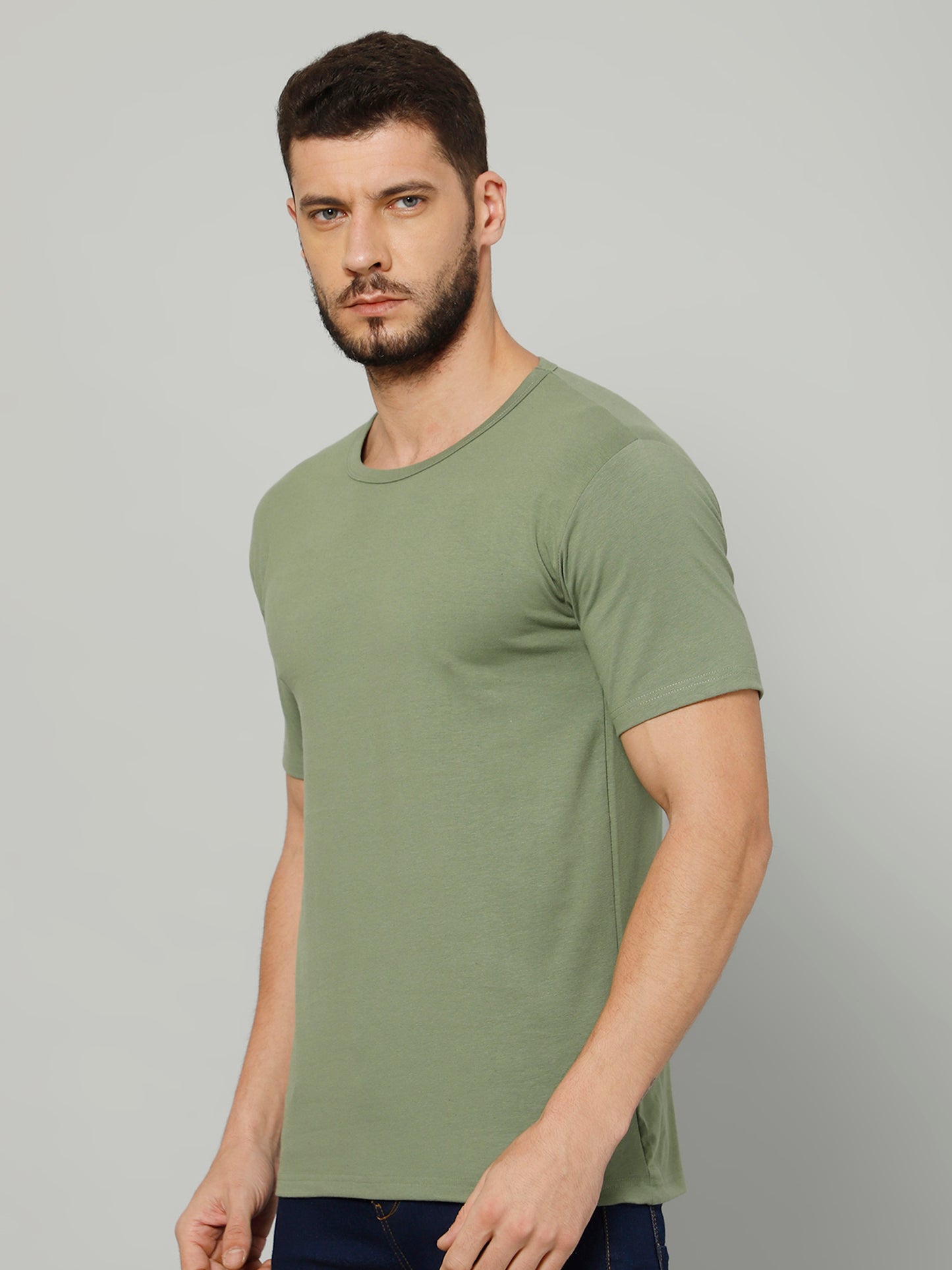 Olive Green T-Shirt for Men - 100% Cotton Casual T-Shirt | Half Sleeve, Round Neck 4 Way Stretch Fabric | Slim Fit T-Shirt