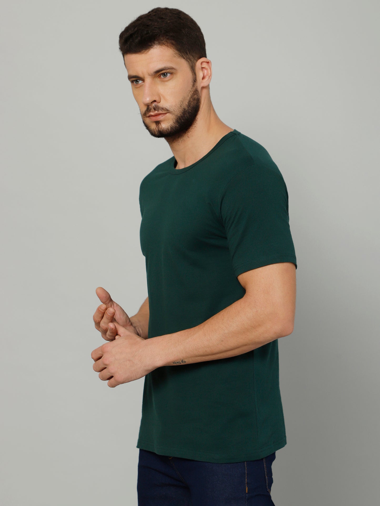 T-Shirt for Men (Jungle Green) - 100% Cotton Casual T-Shirt | Half Sleeve, Round Neck 4 Way Stretch Fabric | Slim Fit T-Shirt