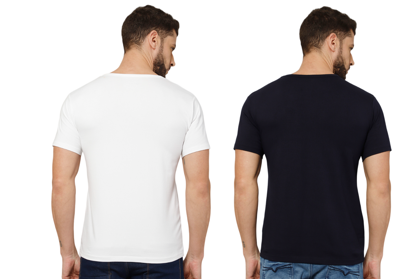 T-Shirt for Men (Navy Blue + White) - 100% Cotton Casual T-Shirt | Half Sleeve, Round Neck 4 Way Stretch Fabric | Slim Fit T-Shirt (Pack of 2)