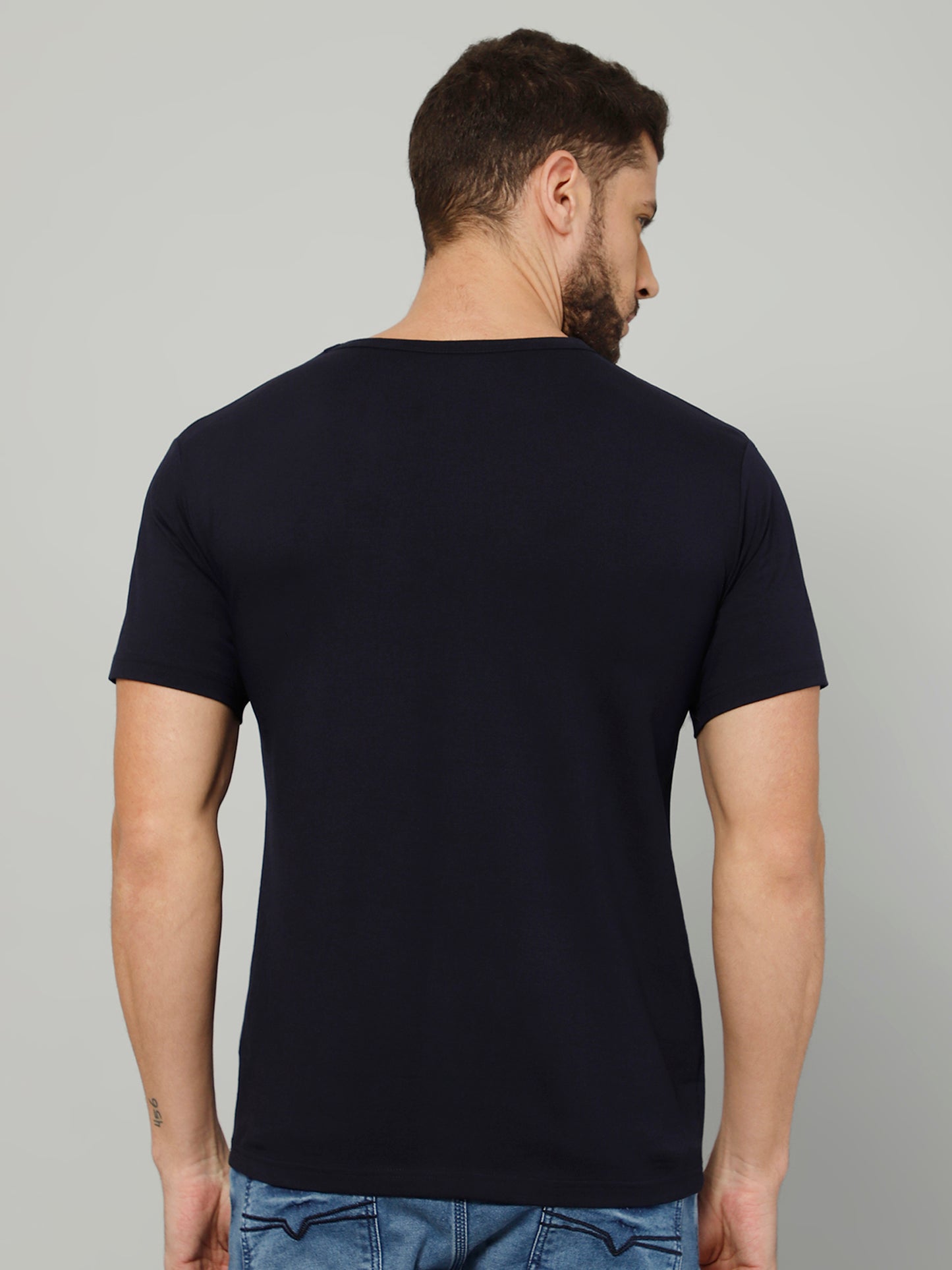 T-Shirt for Men (Navy Blue) - 100% Cotton Casual T-Shirt | Half Sleeve, Round Neck 4 Way Stretch Fabric | Slim Fit T-Shirt