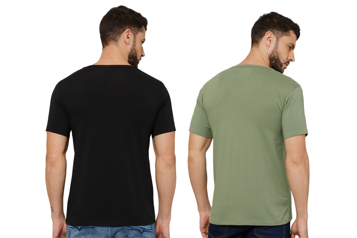 T-Shirt for Men (Olive Green + Black) - 100% Cotton Casual T-Shirt | Half Sleeve, Round Neck 4 Way Stretch Fabric | Slim Fit T-Shirt (Pack of 2)