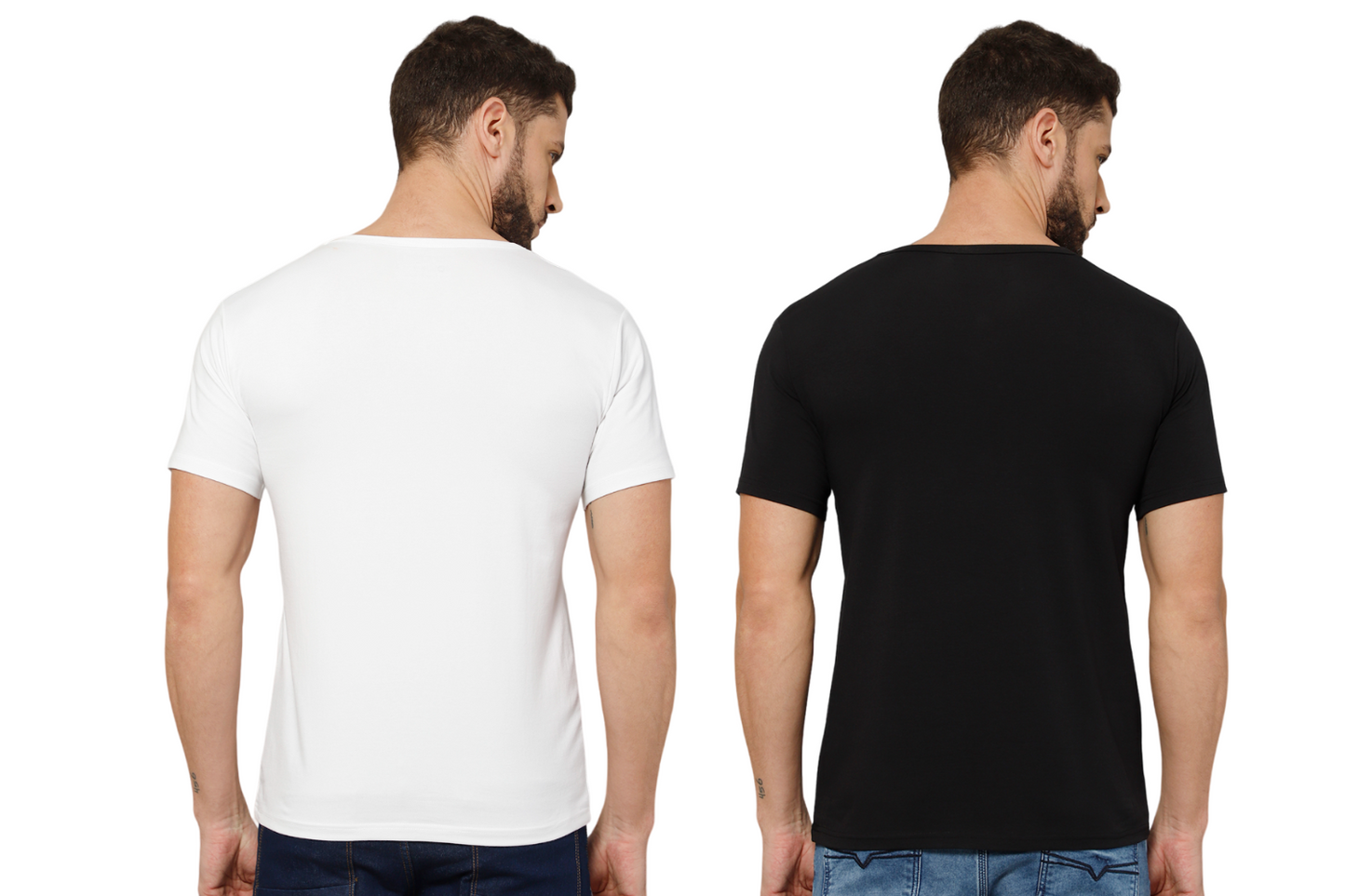 T-Shirt for Men (Black + White) - 100% Cotton Casual T-Shirt | Half Sleeve, Round Neck 4 Way Stretch Fabric | Slim Fit T-Shirt (Pack of 2)