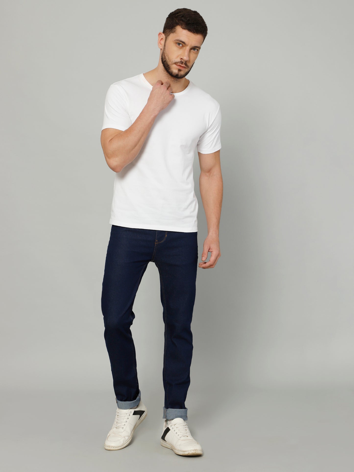 White T-Shirt for Men - 100% Cotton Casual T-Shirt | Half Sleeve, Round Neck 4 Way Stretch Fabric | Slim Fit T-Shirt