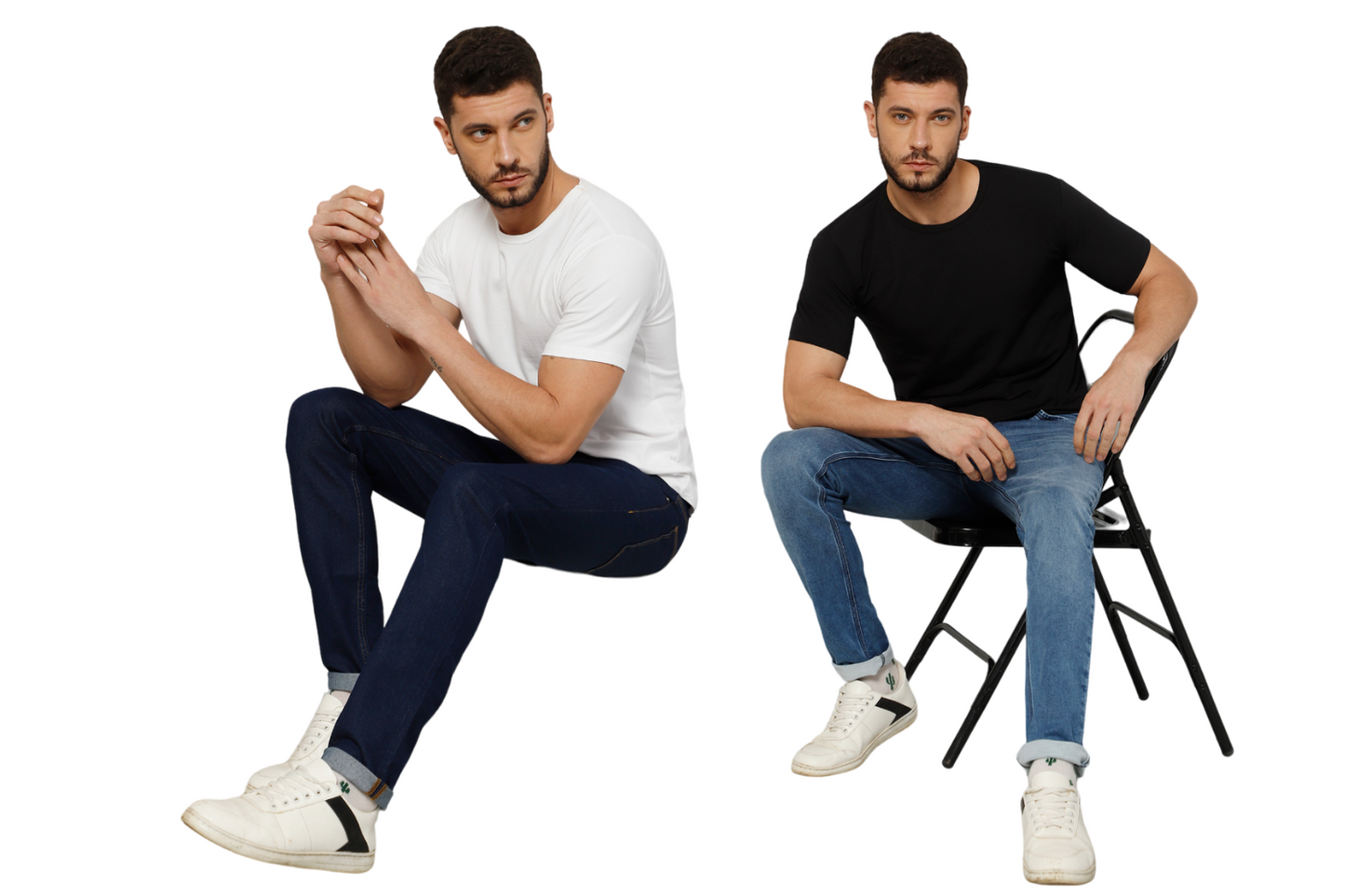 T-Shirt for Men (Black + White) - 100% Cotton Casual T-Shirt | Half Sleeve, Round Neck 4 Way Stretch Fabric | Slim Fit T-Shirt (Pack of 2)