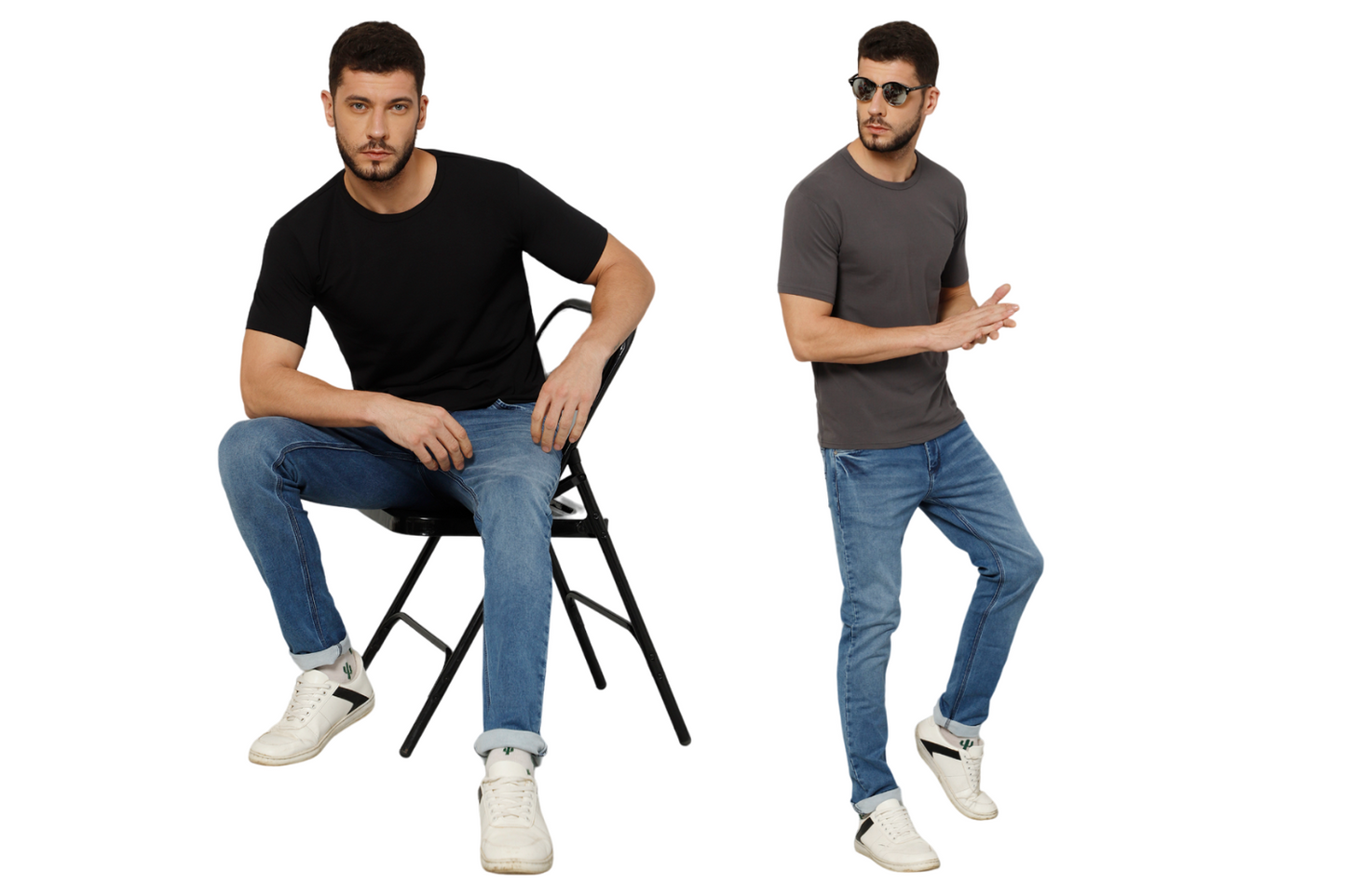 T-Shirt for Men (Black + Grey) - 100% Cotton Casual T-Shirt | Half Sleeve, Round Neck 4 Way Stretch Fabric | Slim Fit T-Shirt (Pack of 2)