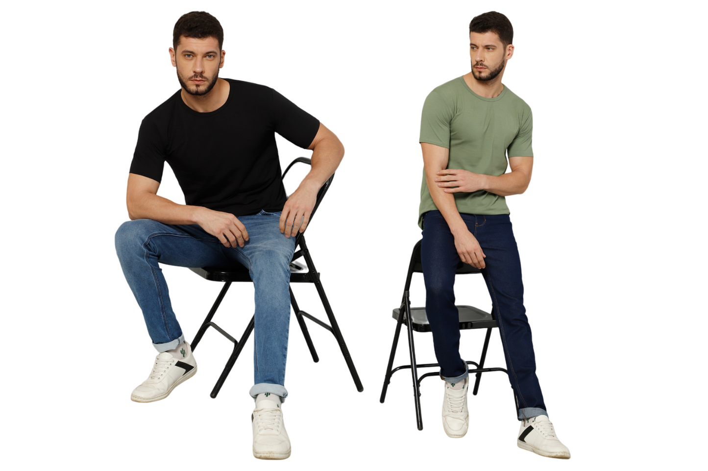 T-Shirt for Men (Olive Green + Black) - 100% Cotton Casual T-Shirt | Half Sleeve, Round Neck 4 Way Stretch Fabric | Slim Fit T-Shirt (Pack of 2)