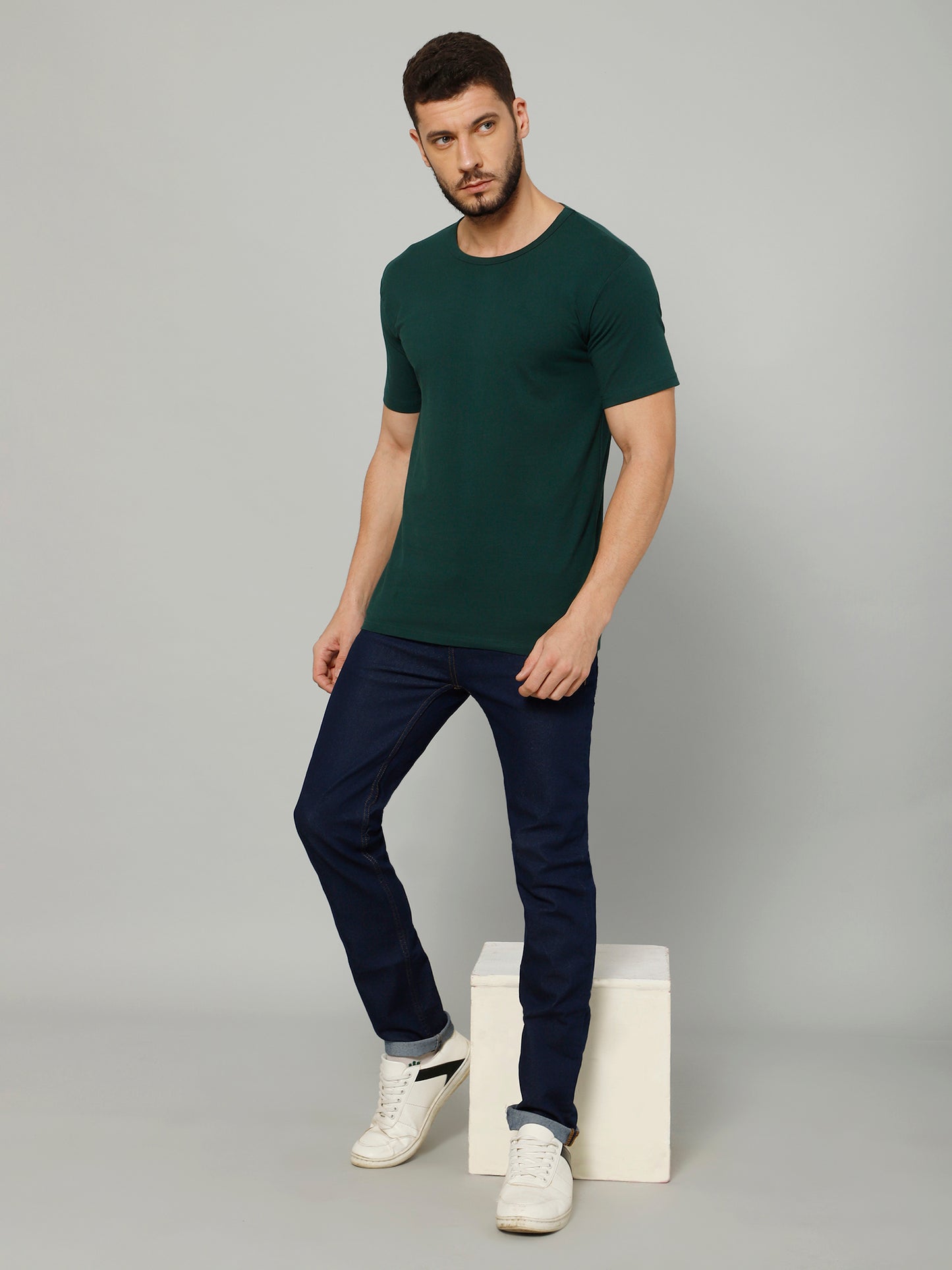 T-Shirt for Men (Jungle Green) - 100% Cotton Casual T-Shirt | Half Sleeve, Round Neck 4 Way Stretch Fabric | Slim Fit T-Shirt