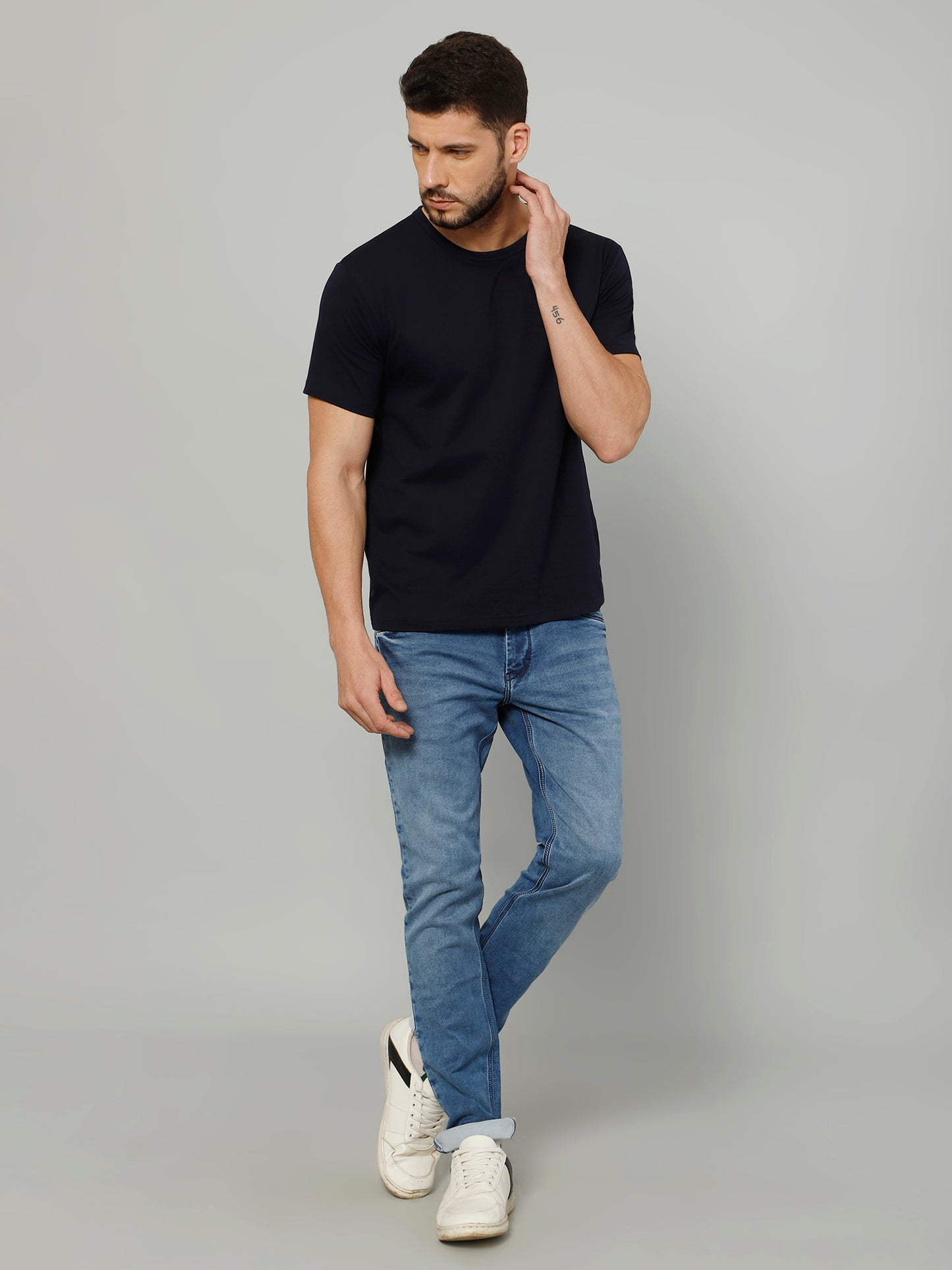 T-Shirt for Men (Navy Blue) - 100% Cotton Casual T-Shirt | Half Sleeve, Round Neck 4 Way Stretch Fabric | Slim Fit T-Shirt