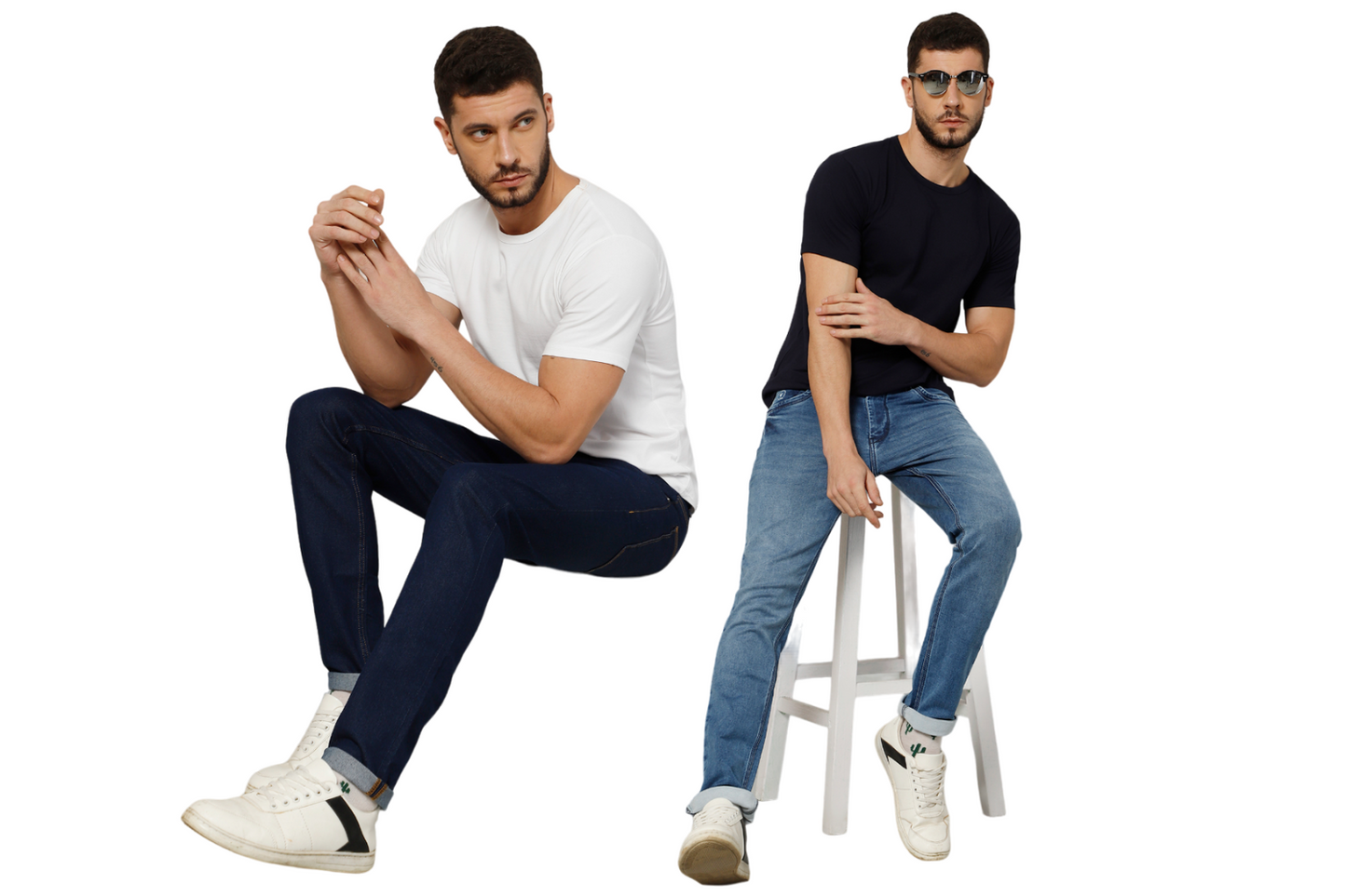 T-Shirt for Men (Navy Blue + White) - 100% Cotton Casual T-Shirt | Half Sleeve, Round Neck 4 Way Stretch Fabric | Slim Fit T-Shirt (Pack of 2)