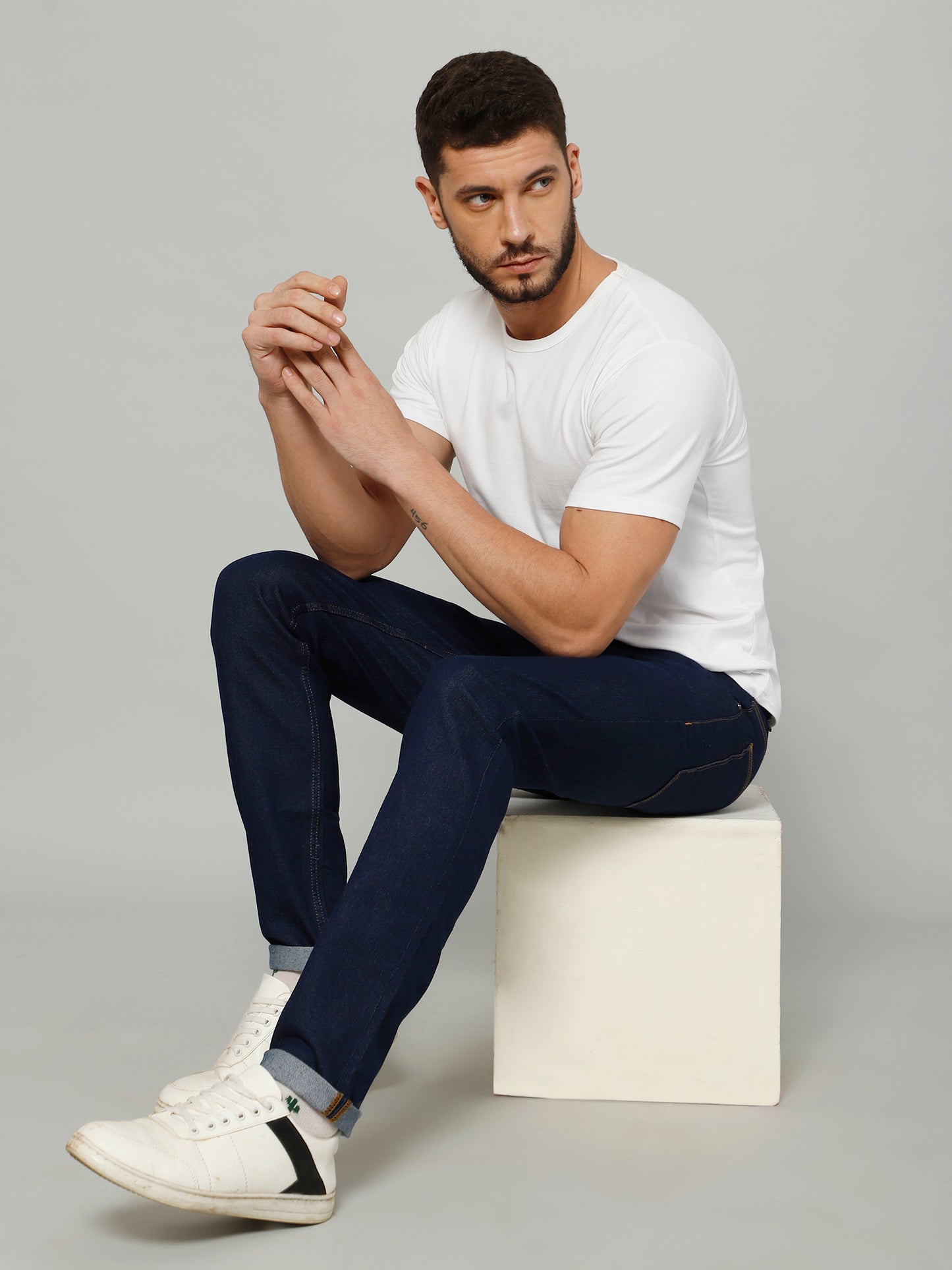 White T-Shirt for Men - 100% Cotton Casual T-Shirt | Half Sleeve, Round Neck 4 Way Stretch Fabric | Slim Fit T-Shirt