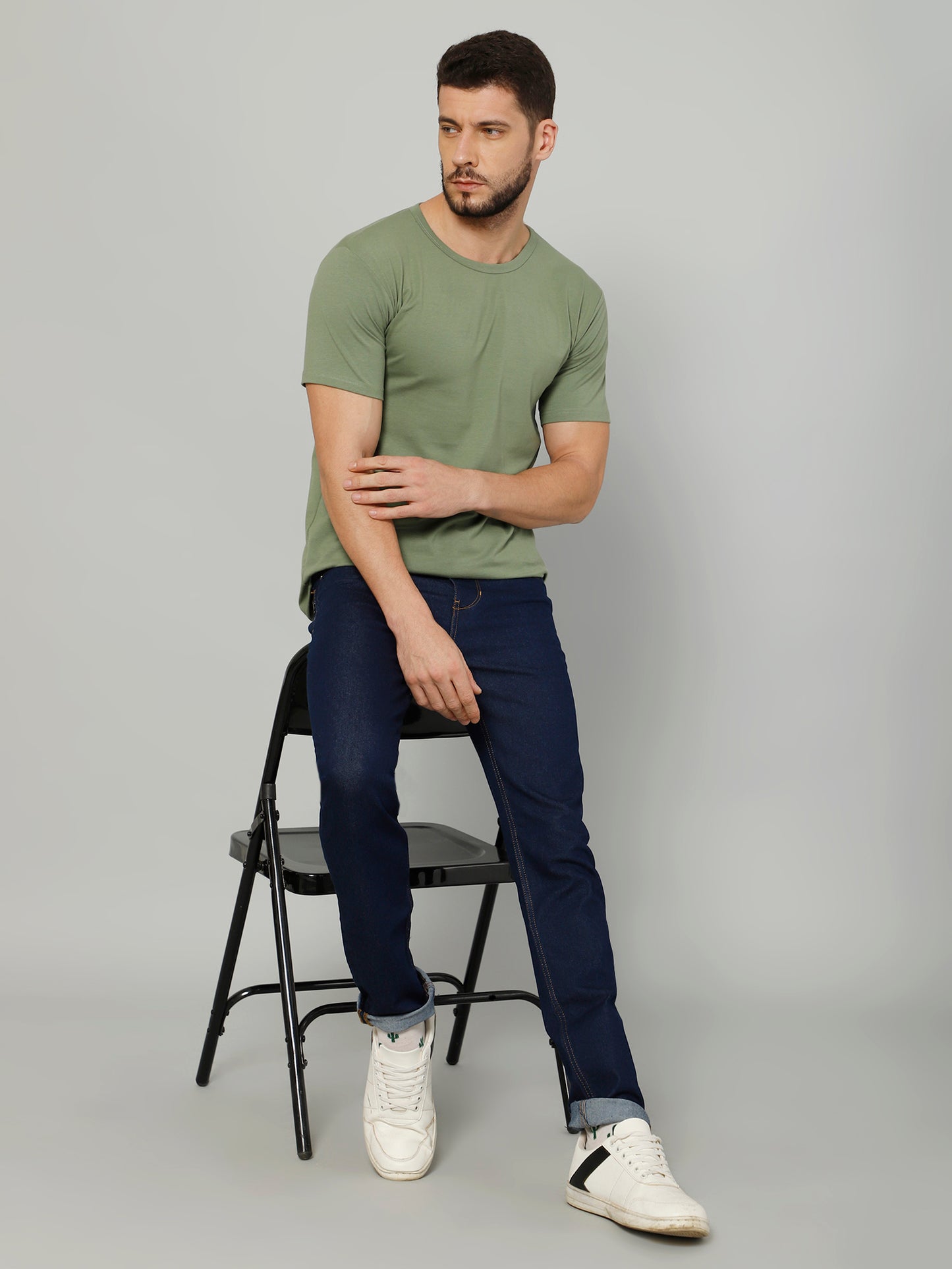 Olive Green T-Shirt for Men - 100% Cotton Casual T-Shirt | Half Sleeve, Round Neck 4 Way Stretch Fabric | Slim Fit T-Shirt