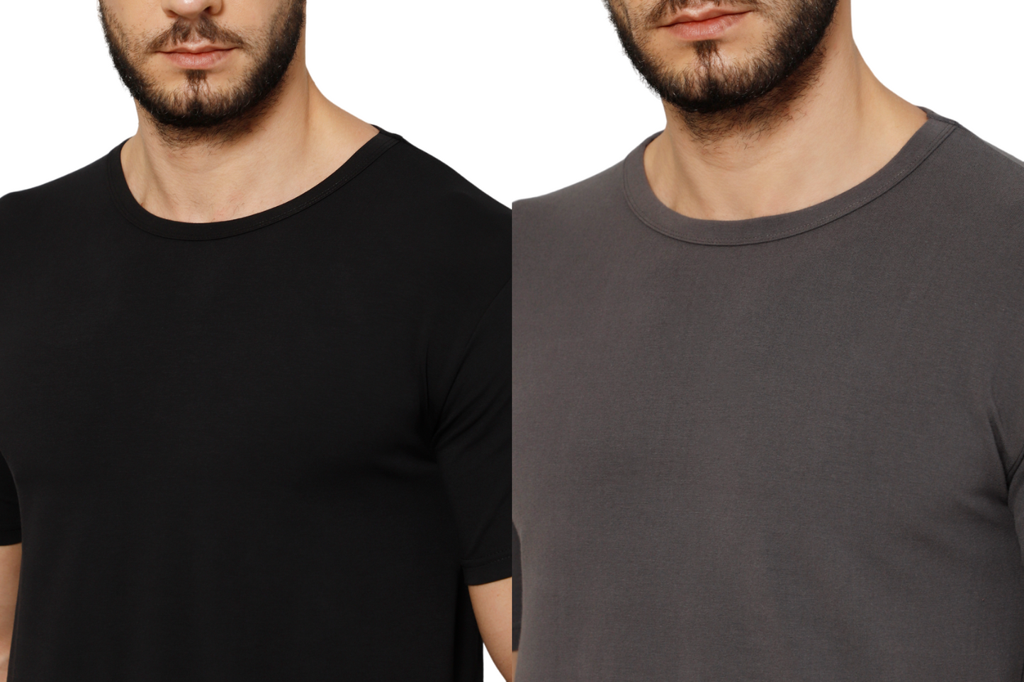 T-Shirt for Men (Black + Grey) - 100% Cotton Casual T-Shirt | Half Sleeve, Round Neck 4 Way Stretch Fabric | Slim Fit T-Shirt (Pack of 2)