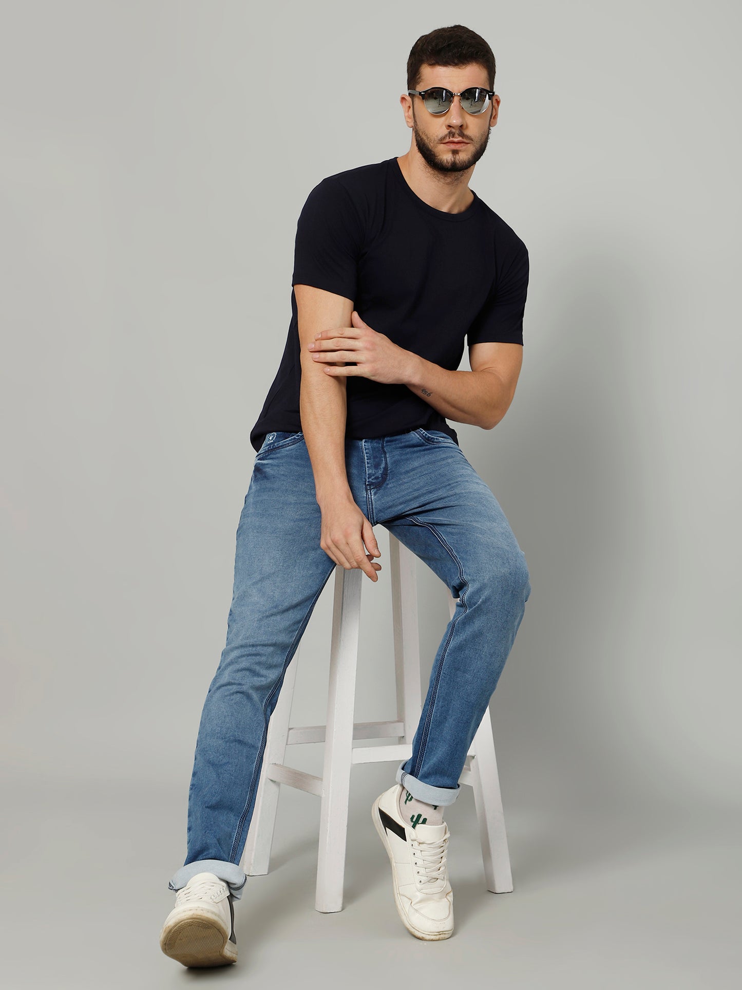 T-Shirt for Men (Navy Blue) - 100% Cotton Casual T-Shirt | Half Sleeve, Round Neck 4 Way Stretch Fabric | Slim Fit T-Shirt