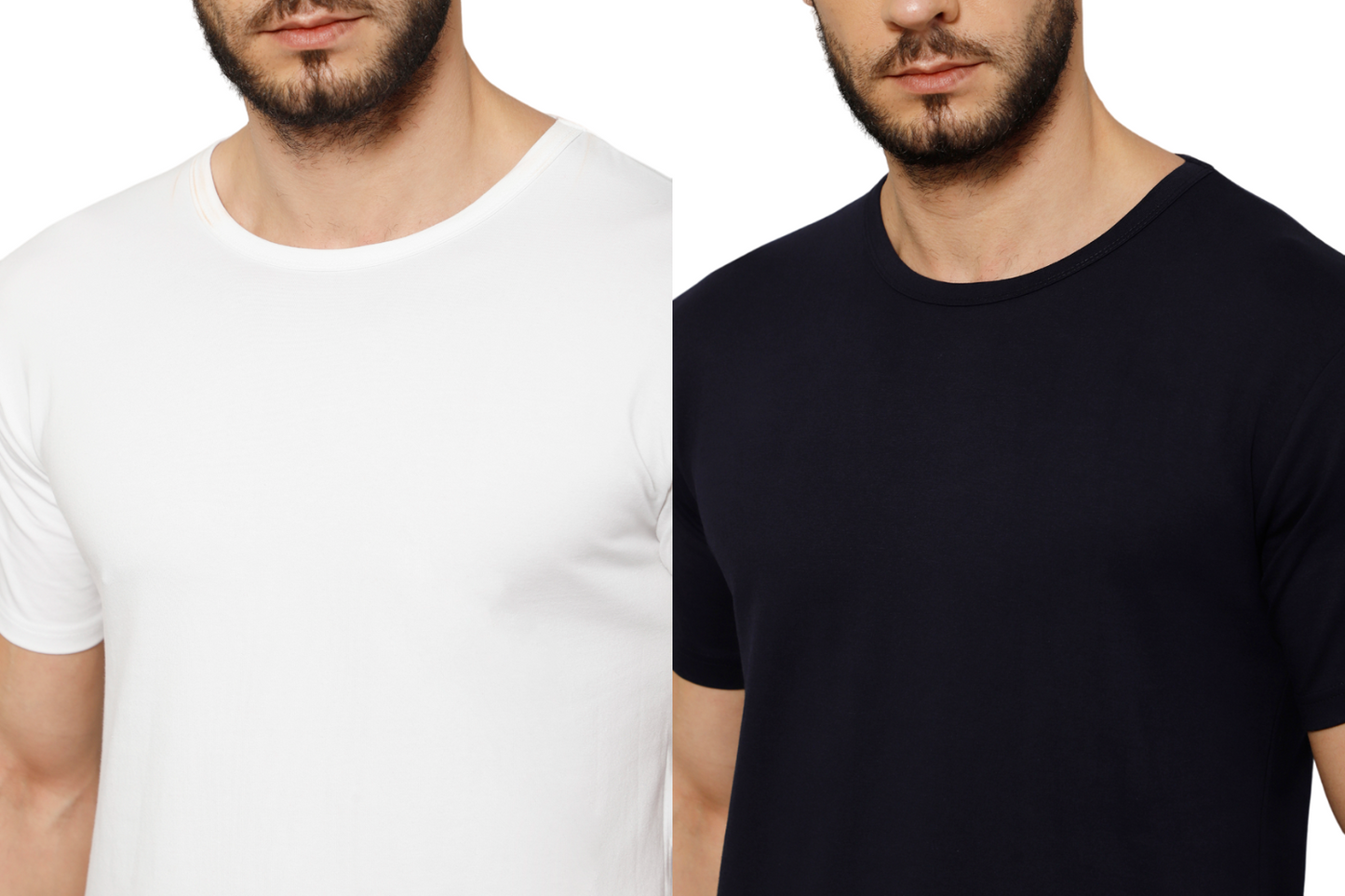 T-Shirt for Men (Navy Blue + White) - 100% Cotton Casual T-Shirt | Half Sleeve, Round Neck 4 Way Stretch Fabric | Slim Fit T-Shirt (Pack of 2)