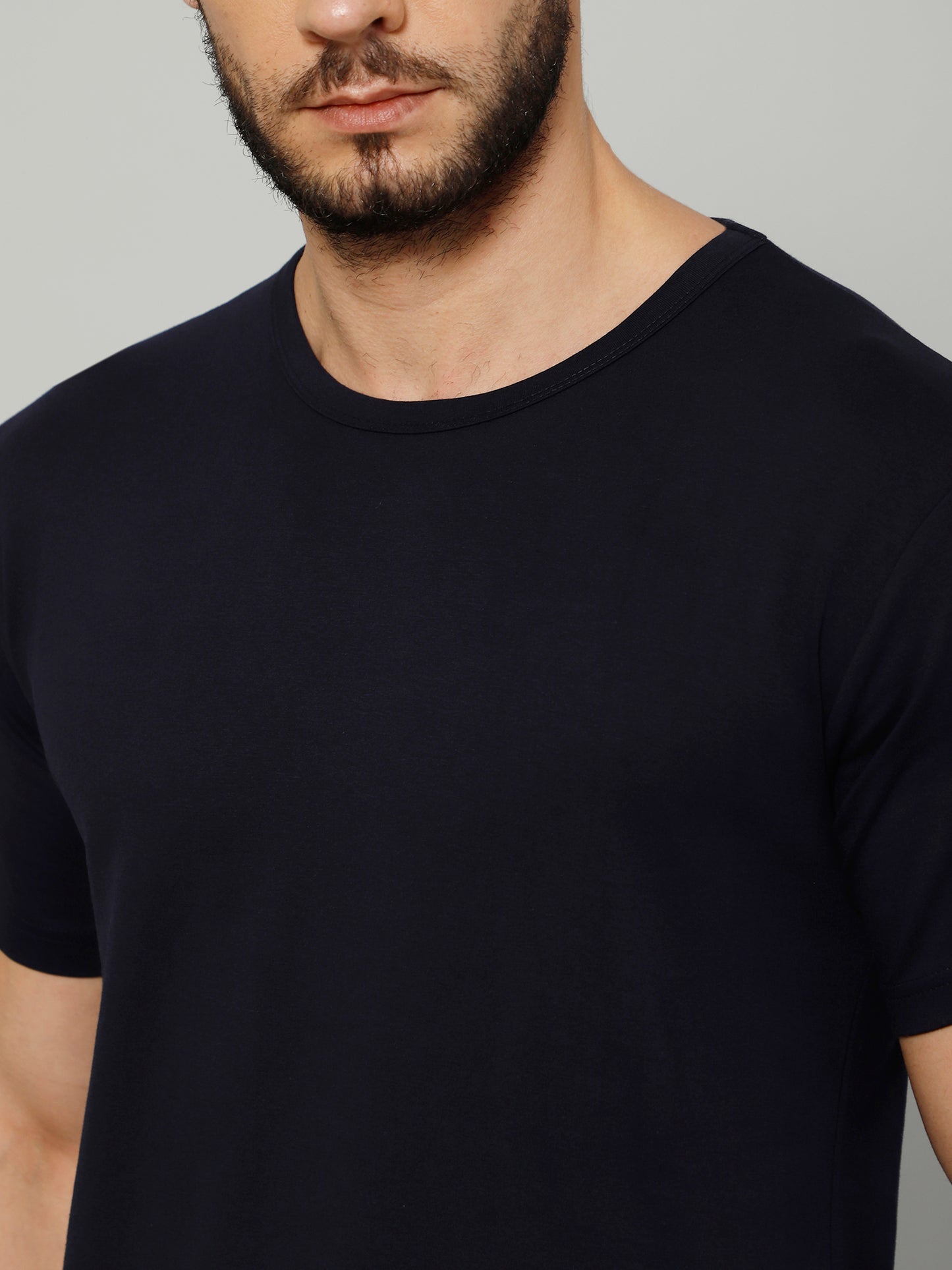 T-Shirt for Men (Navy Blue) - 100% Cotton Casual T-Shirt | Half Sleeve, Round Neck 4 Way Stretch Fabric | Slim Fit T-Shirt
