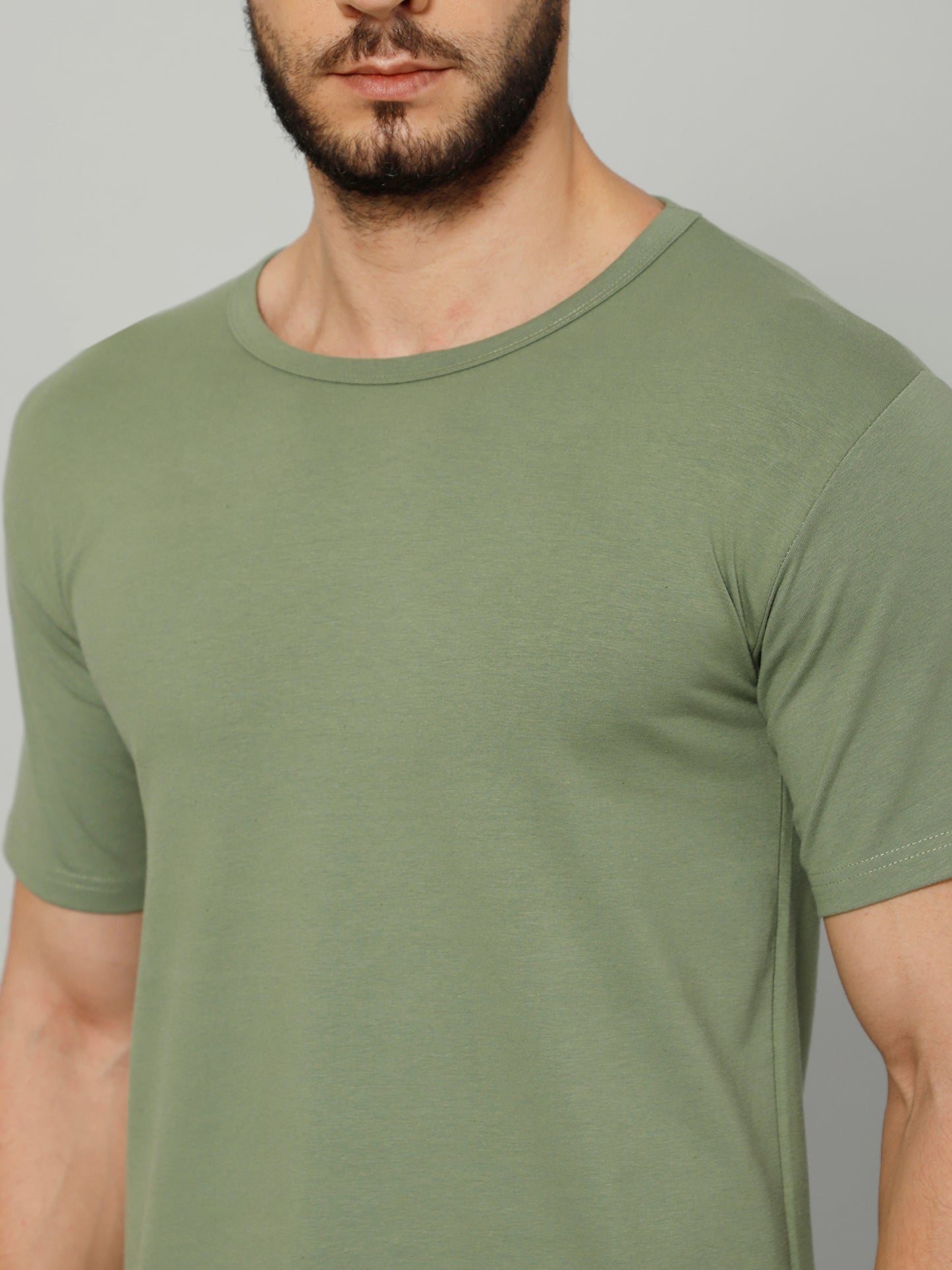 Olive Green T-Shirt for Men - 100% Cotton Casual T-Shirt | Half Sleeve, Round Neck 4 Way Stretch Fabric | Slim Fit T-Shirt